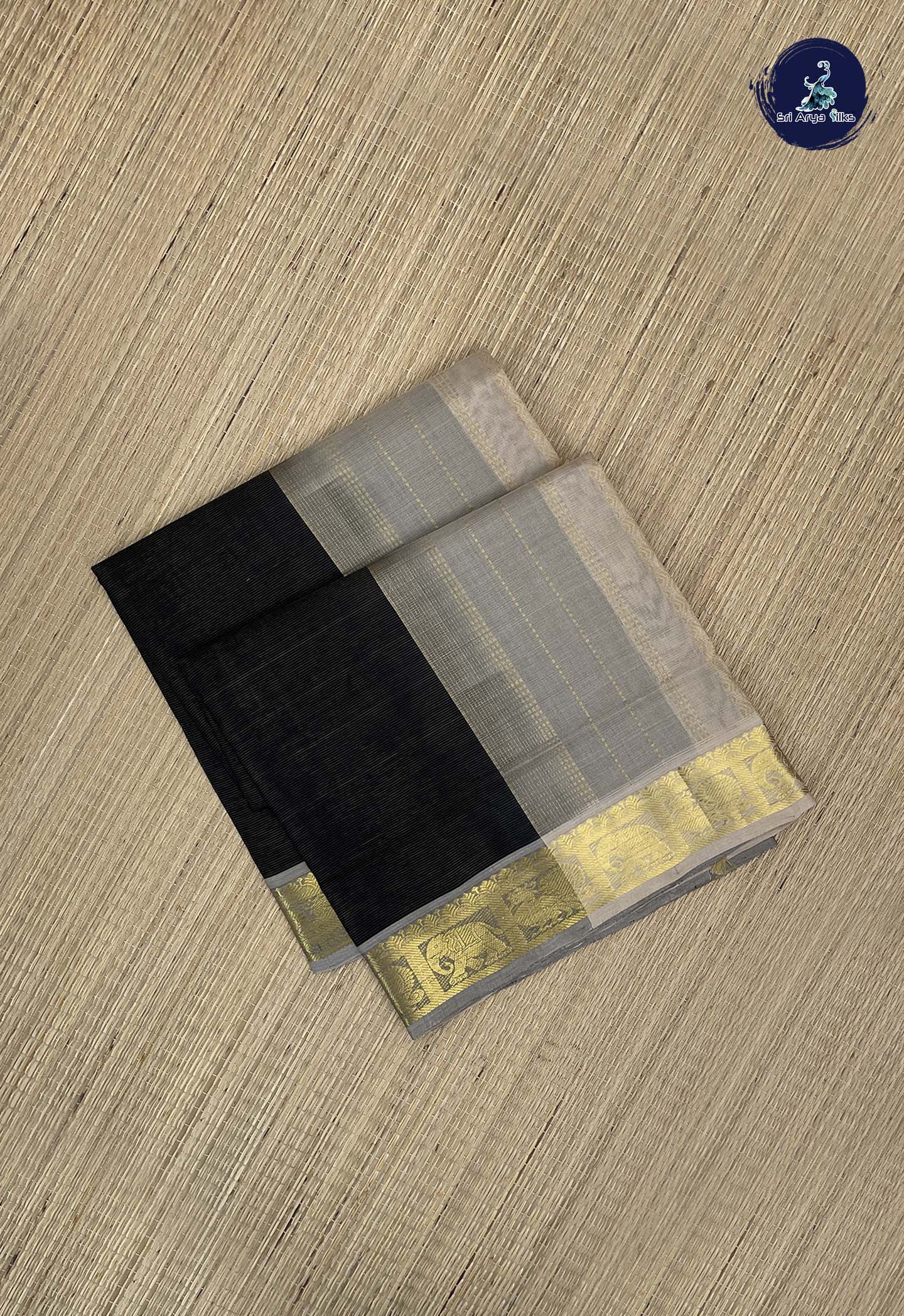 Black Vaira Oosi Silk Cotton Saree With Vaira Oosi Pattern