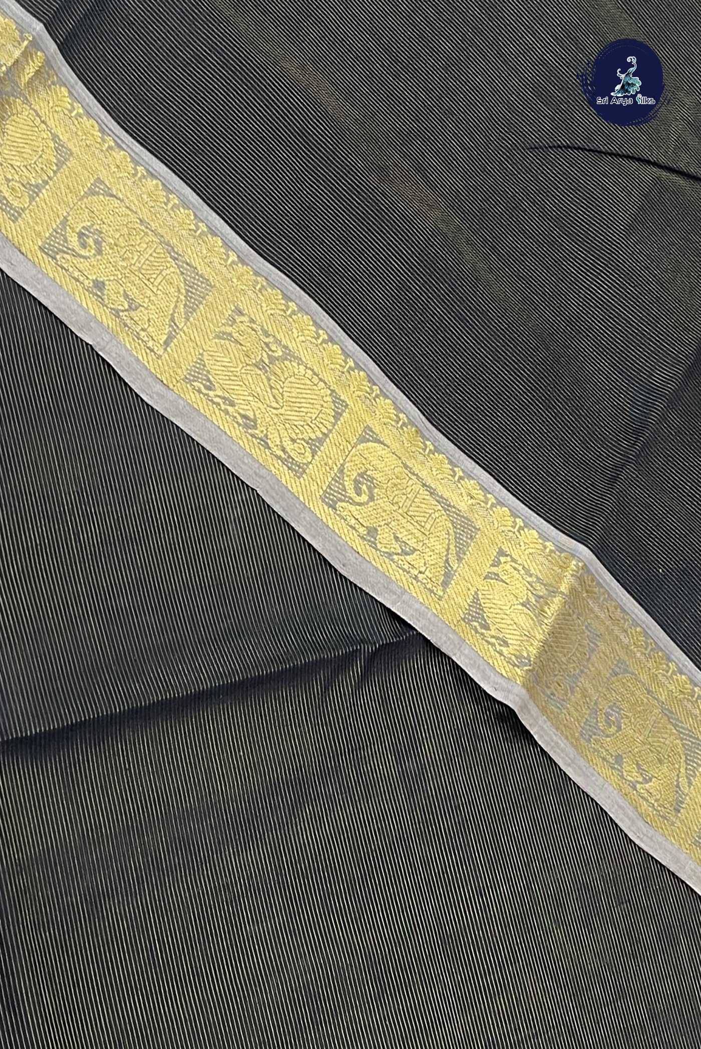 Black Vaira Oosi Silk Cotton Saree With Vaira Oosi Pattern