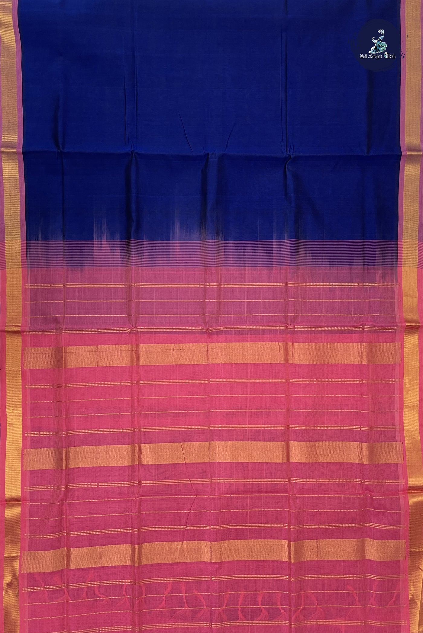 Ink Blue Simple Silk Cotton Saree With Plain Pattern