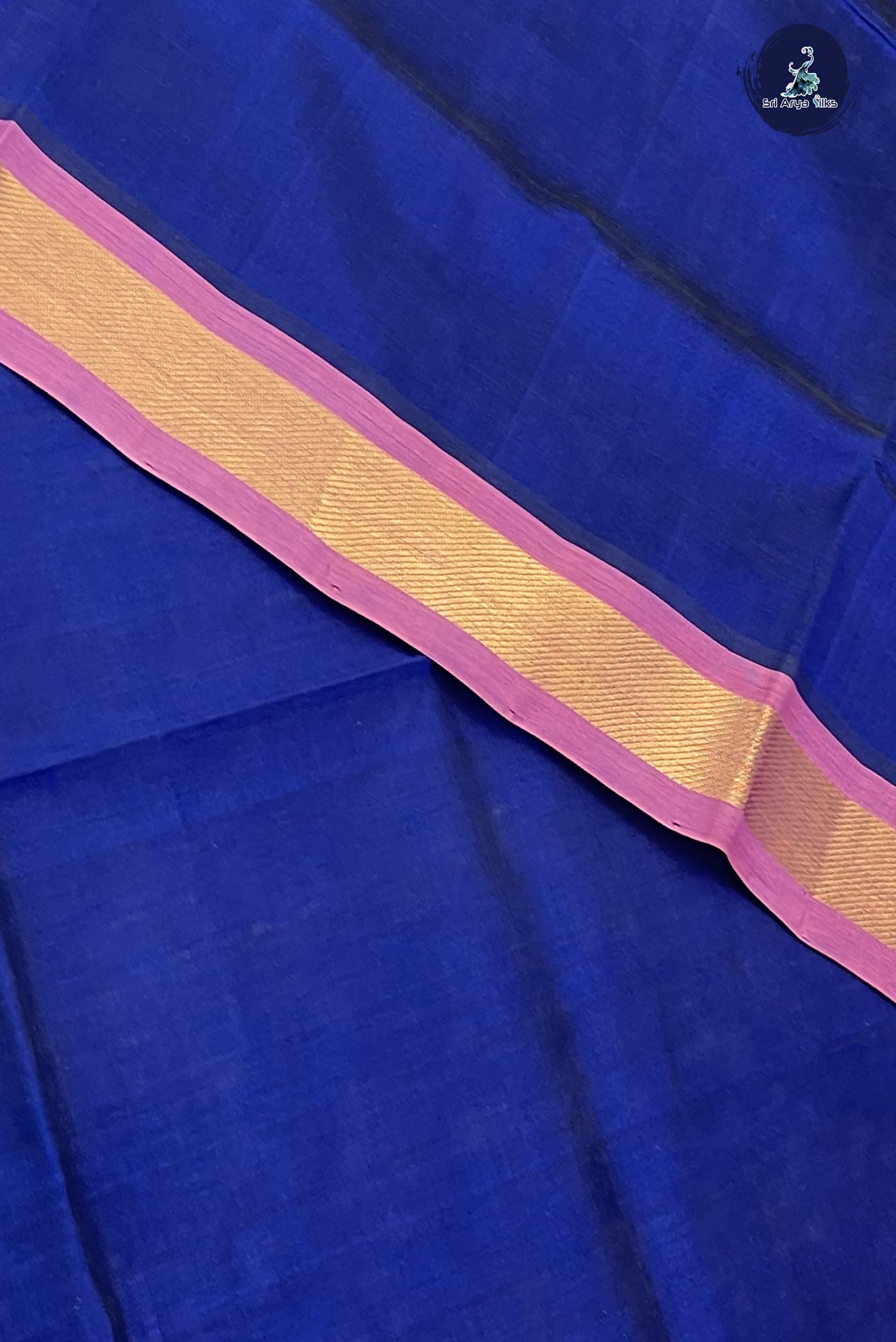 Ink Blue Simple Silk Cotton Saree With Plain Pattern