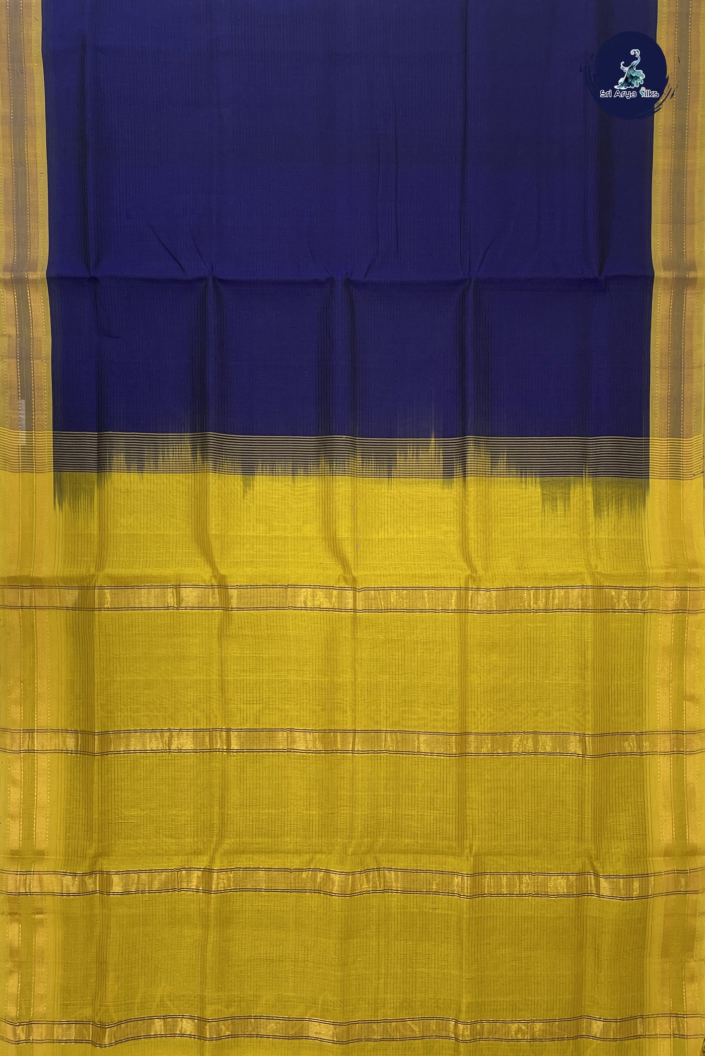 Navy Blue Simple Silk Cotton Saree With Doria Lines Pattern