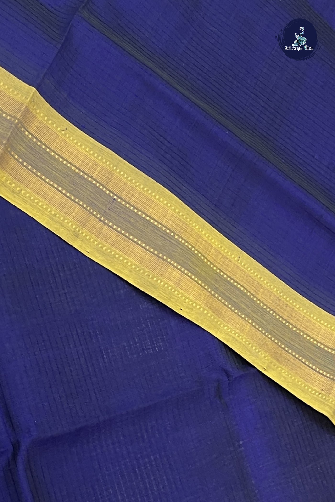 Navy Blue Simple Silk Cotton Saree With Doria Lines Pattern