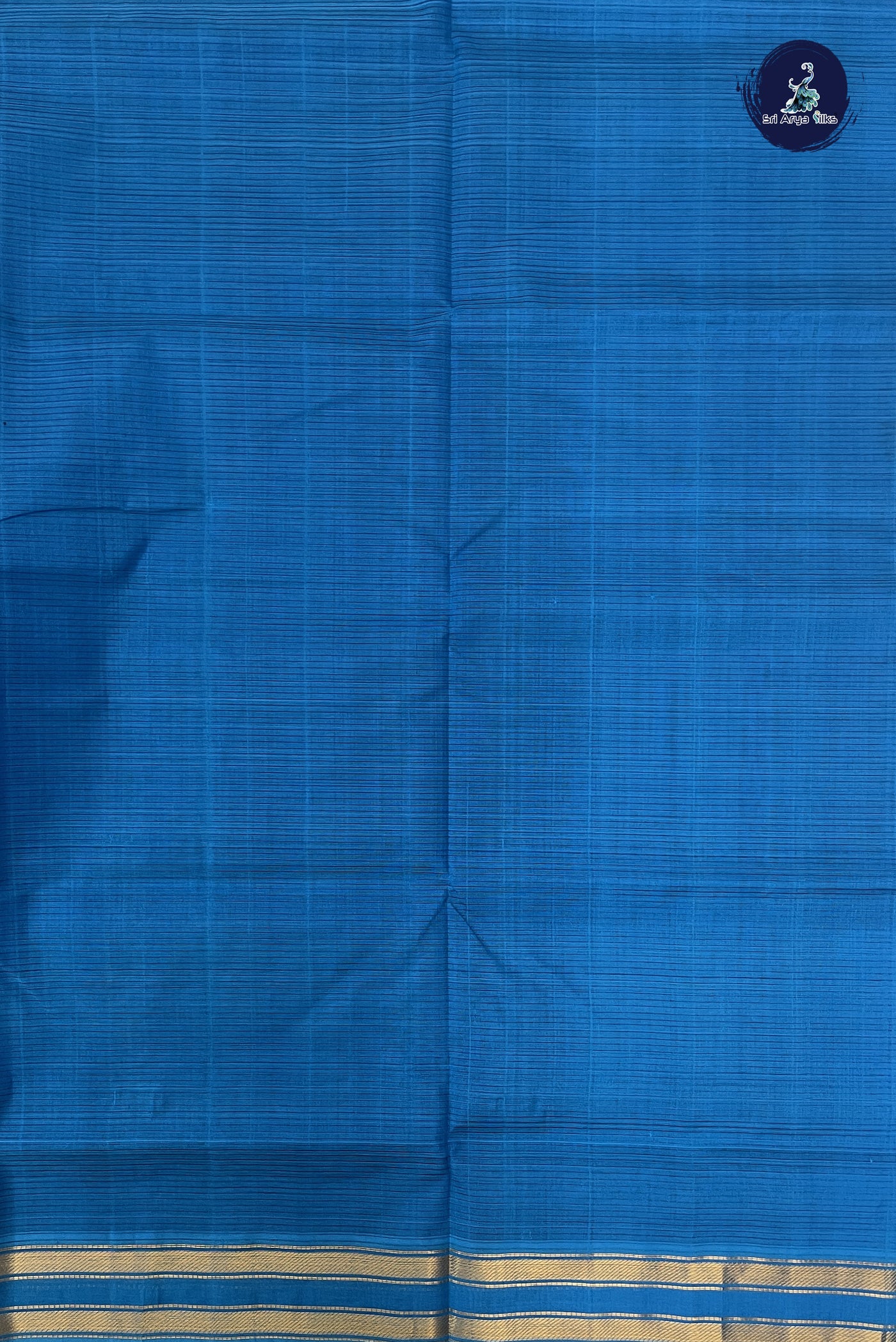 Dark Blue Simple Silk Cotton Saree With Doria Lines Pattern