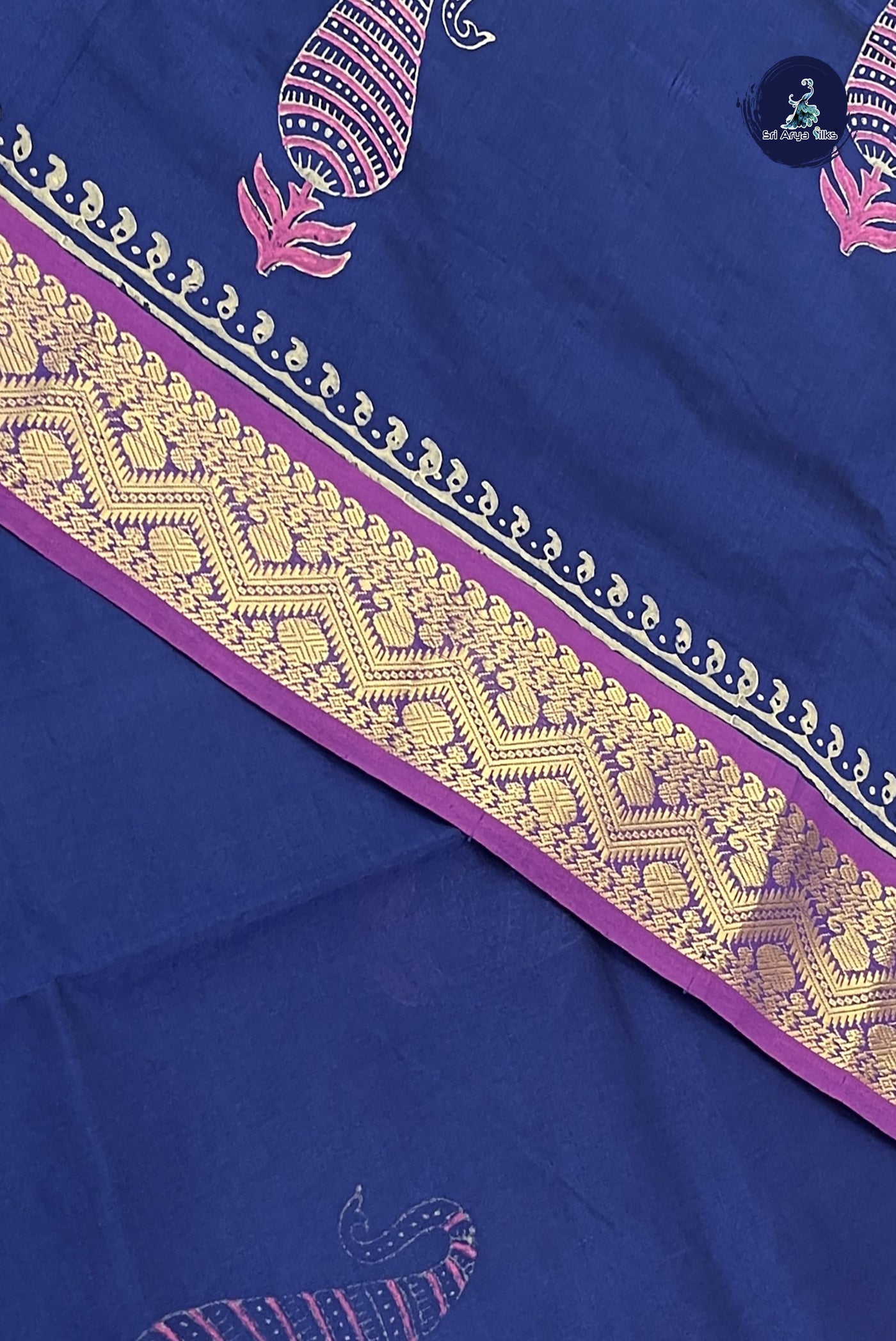 Dark Blue Kanchi Semi Silk Cotton Saree With Printed Pattern