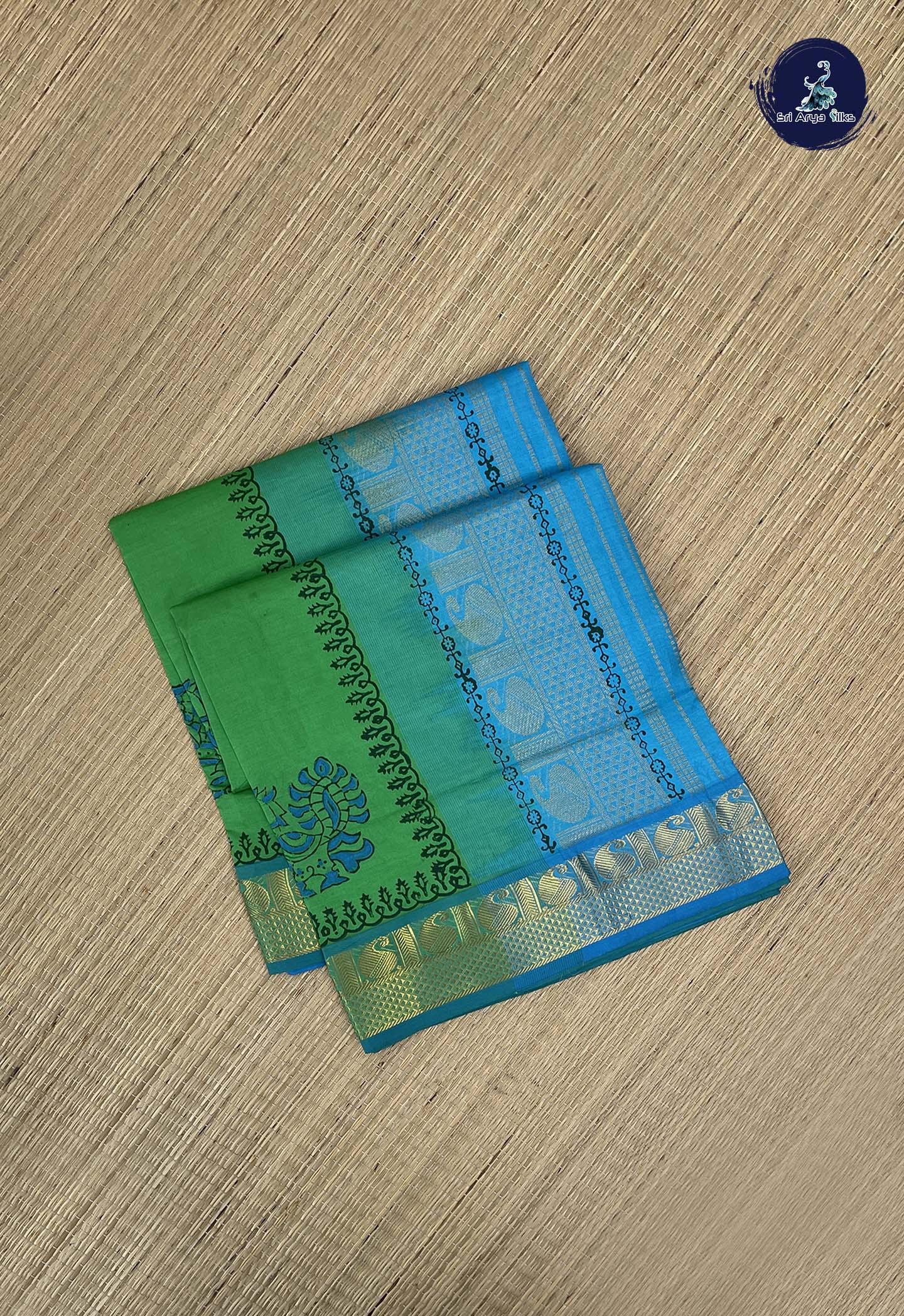 Light Green Kanchi Semi Silk Cotton Saree With Printed Pattern