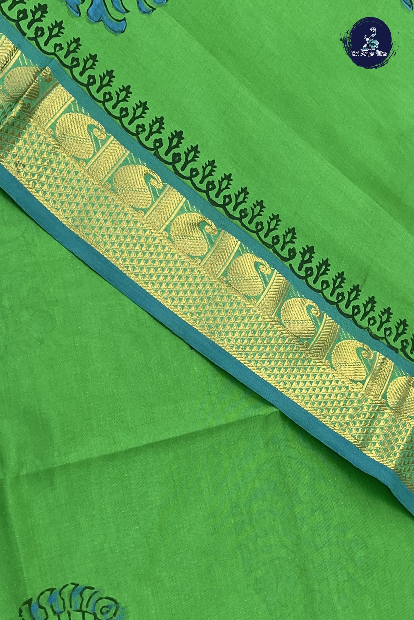 Light Green Kanchi Semi Silk Cotton Saree With Printed Pattern