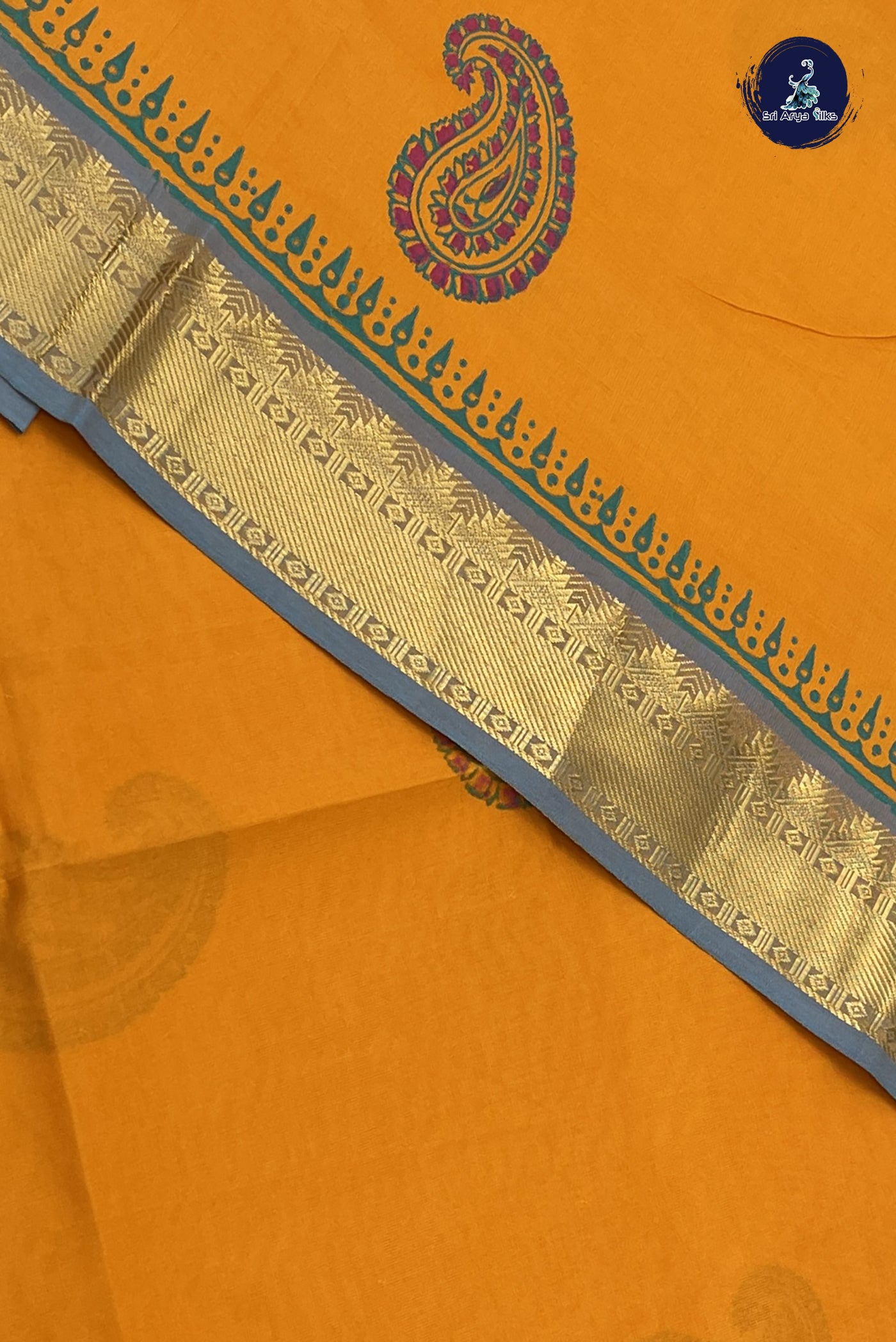 Turmeric Yellow Kanchi Semi Silk Cotton Saree With Printed Pattern