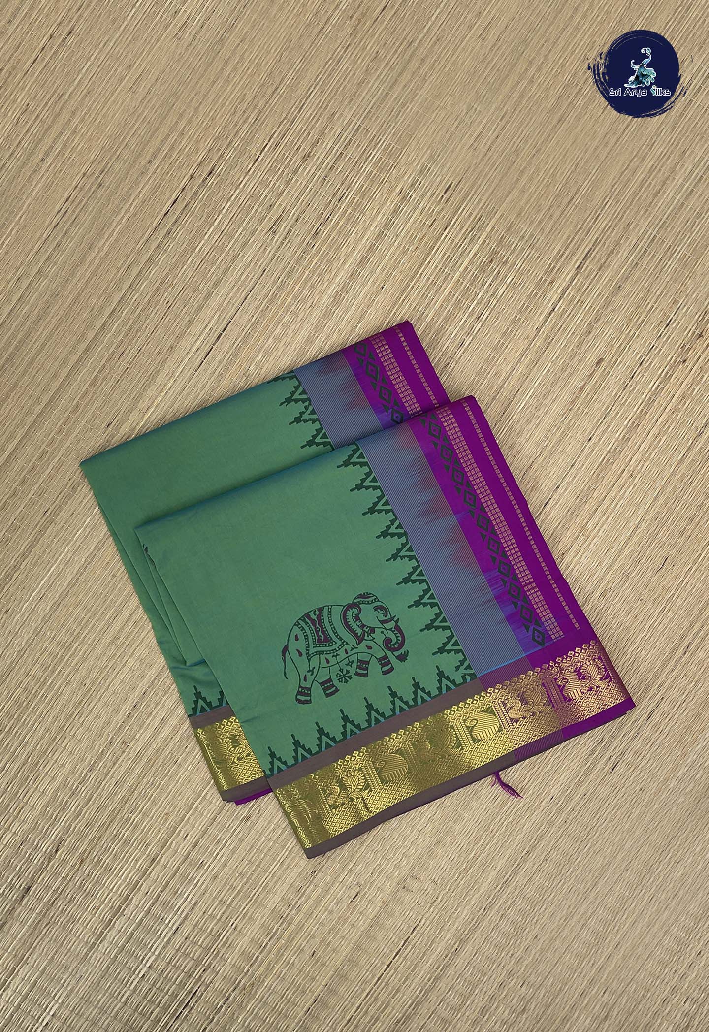 Bluish Green Kanchi Semi Silk Cotton Saree With Printed Pattern