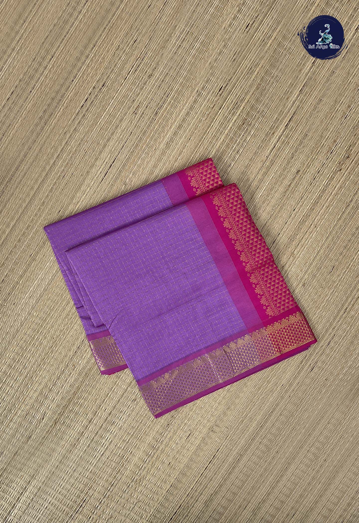 Lavender Kanchi Semi Silk Cotton Saree With Zari Checked Pattern