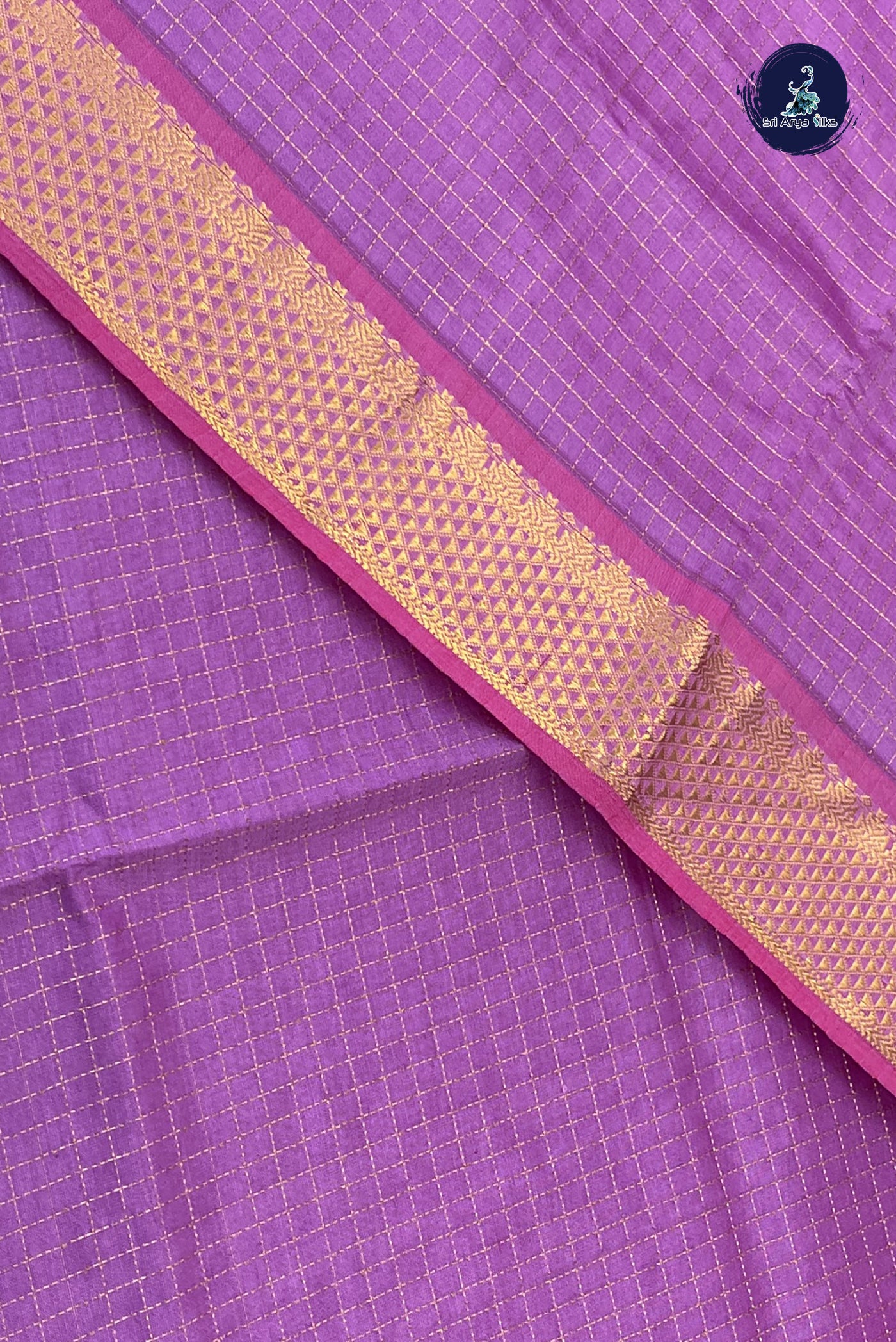 Lavender Kanchi Semi Silk Cotton Saree With Zari Checked Pattern