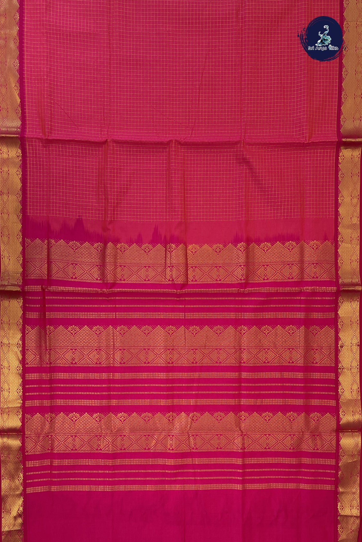 Pink Kanchi Semi Silk Cotton Saree With Zari Checked Pattern