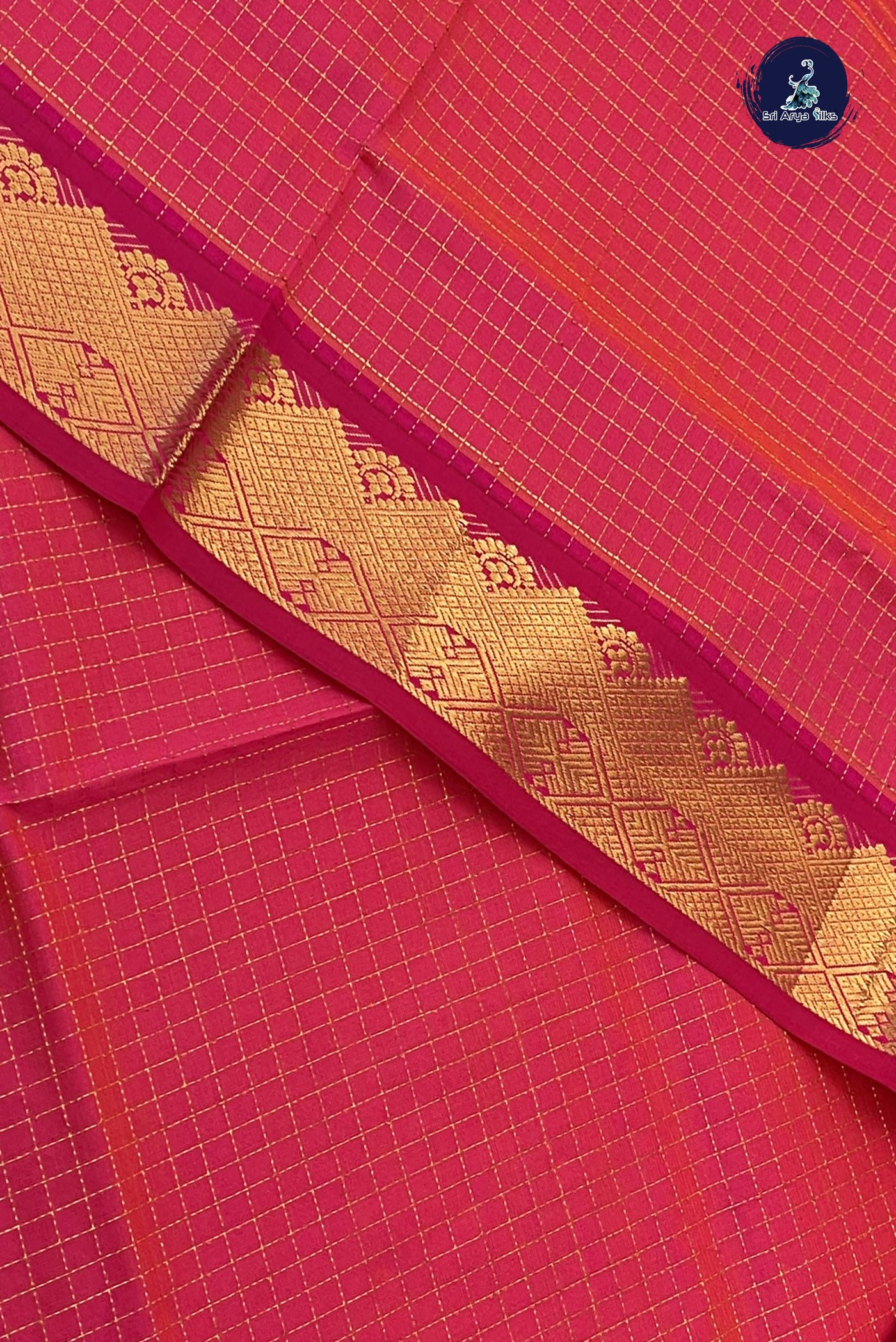 Pink Kanchi Semi Silk Cotton Saree With Zari Checked Pattern