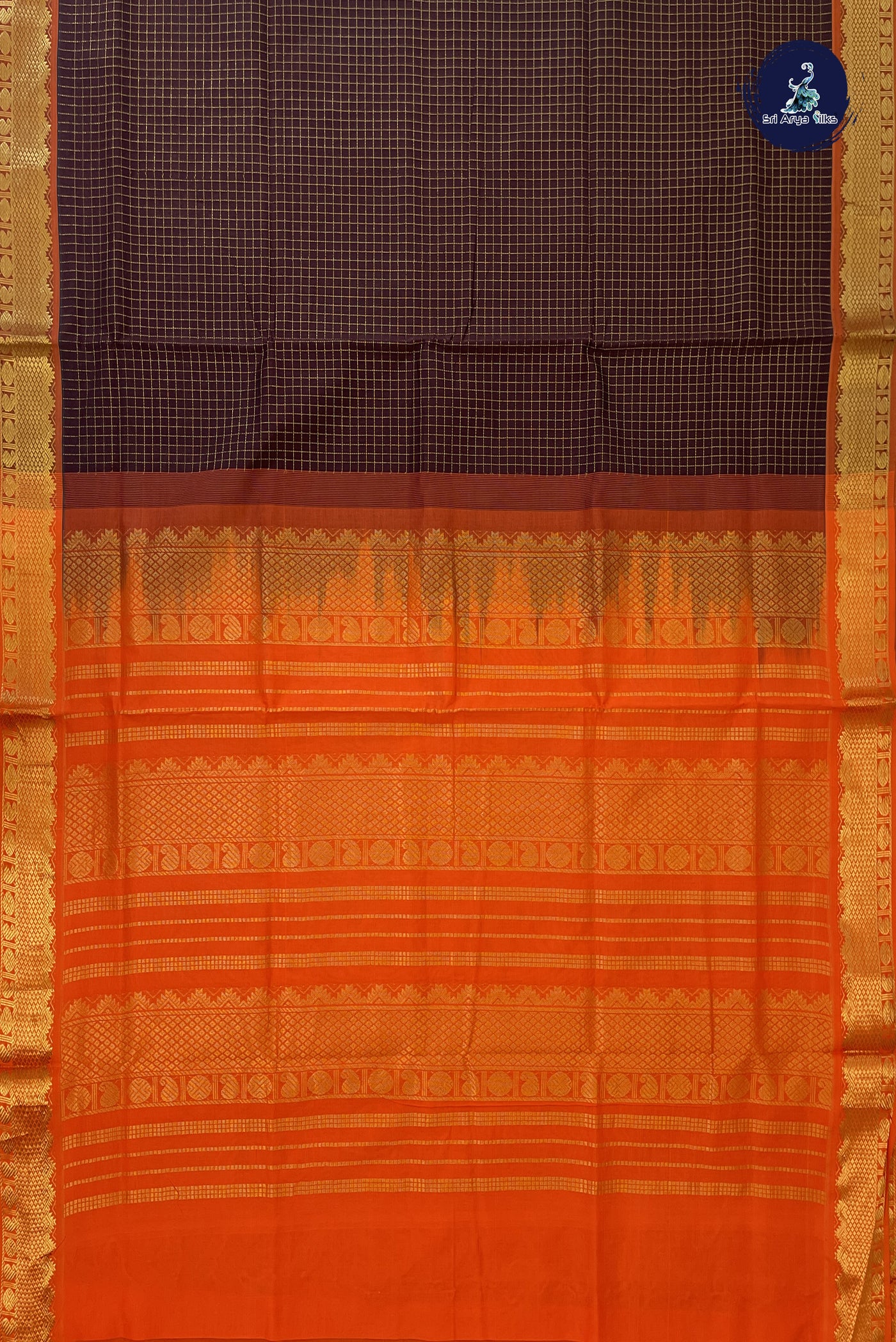 Brown Kanchi Semi Silk Cotton Saree With Zari Checked Pattern