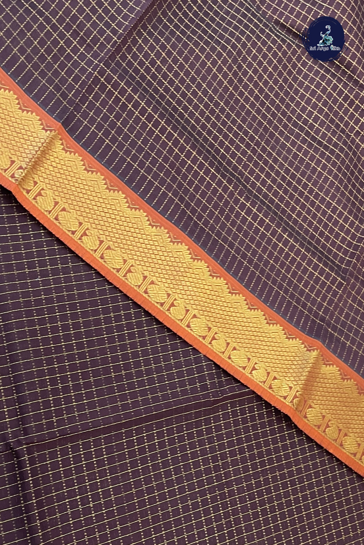 Brown Kanchi Semi Silk Cotton Saree With Zari Checked Pattern