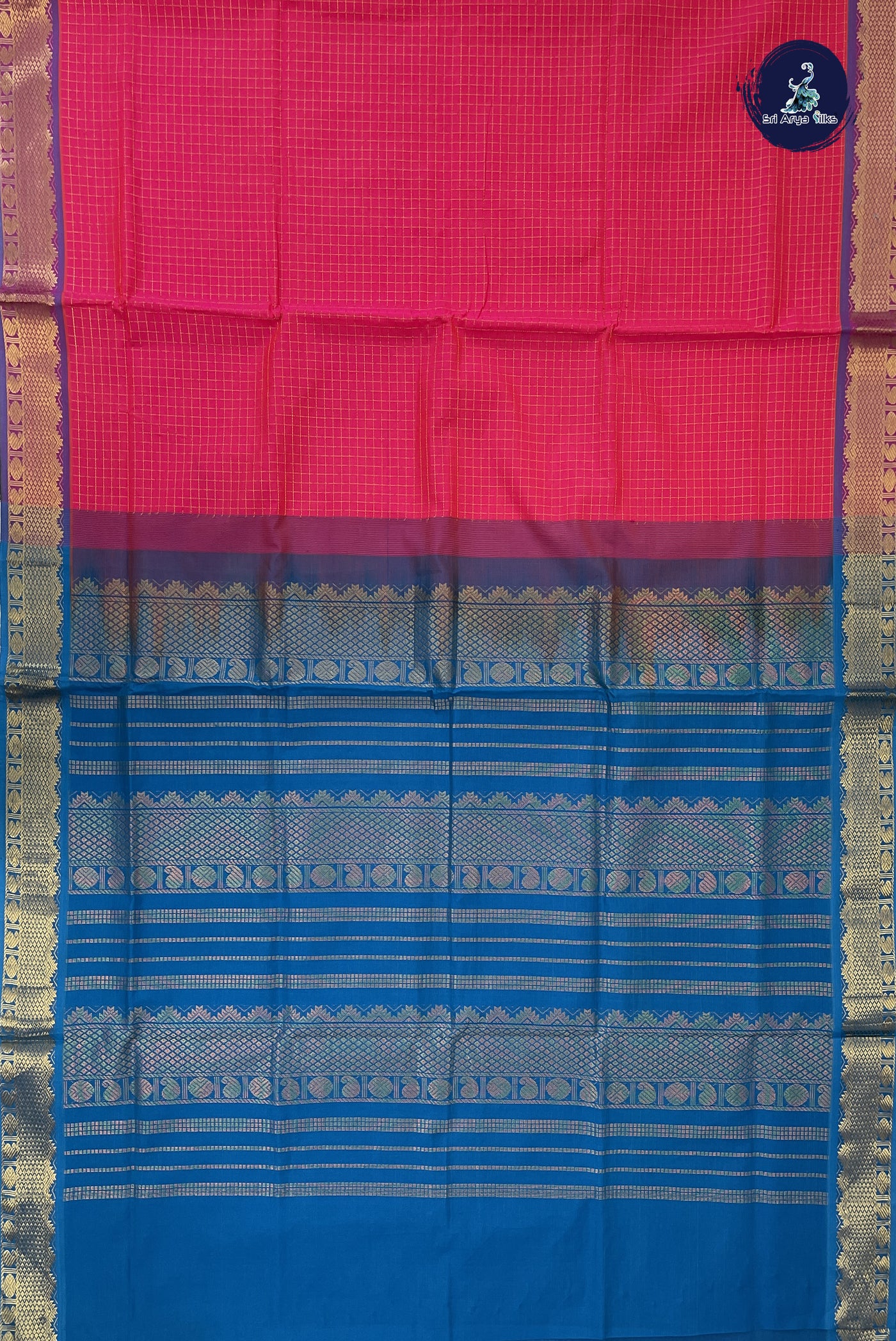 Pink Kanchi Semi Silk Cotton Saree With Zari Checked Pattern