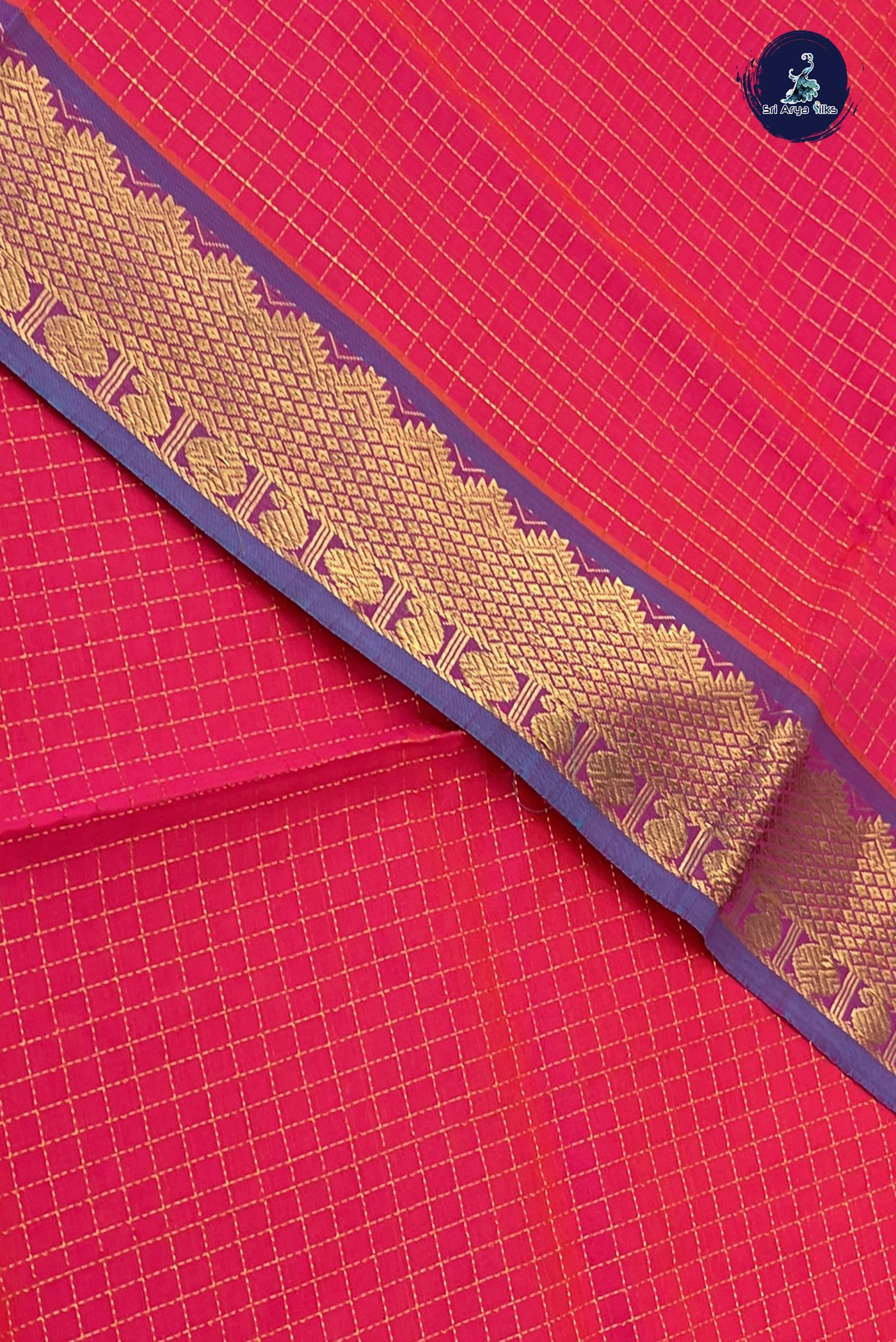 Pink Kanchi Semi Silk Cotton Saree With Zari Checked Pattern