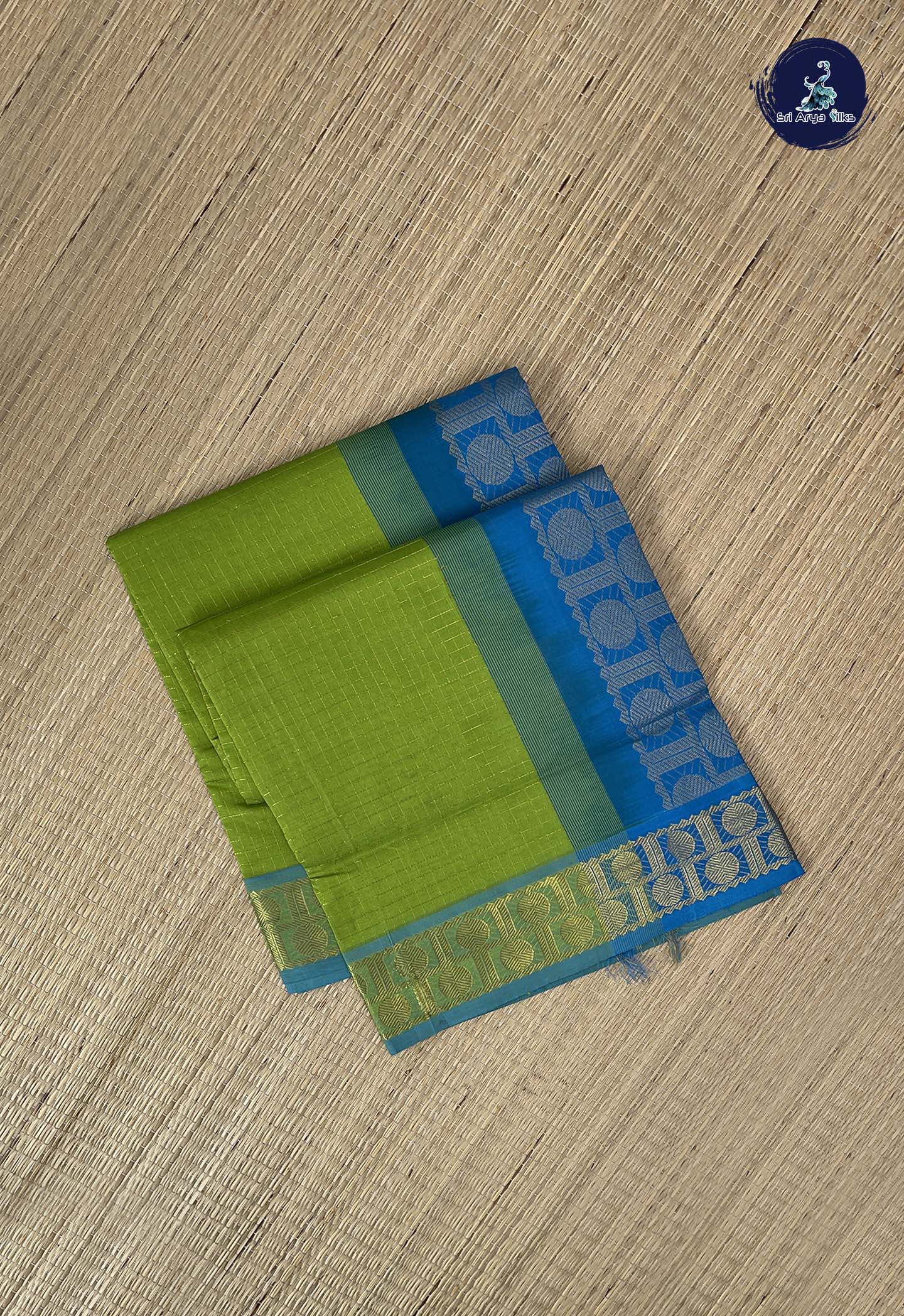 Light Green Kanchi Semi Silk Cotton Saree With Zari Checked Pattern