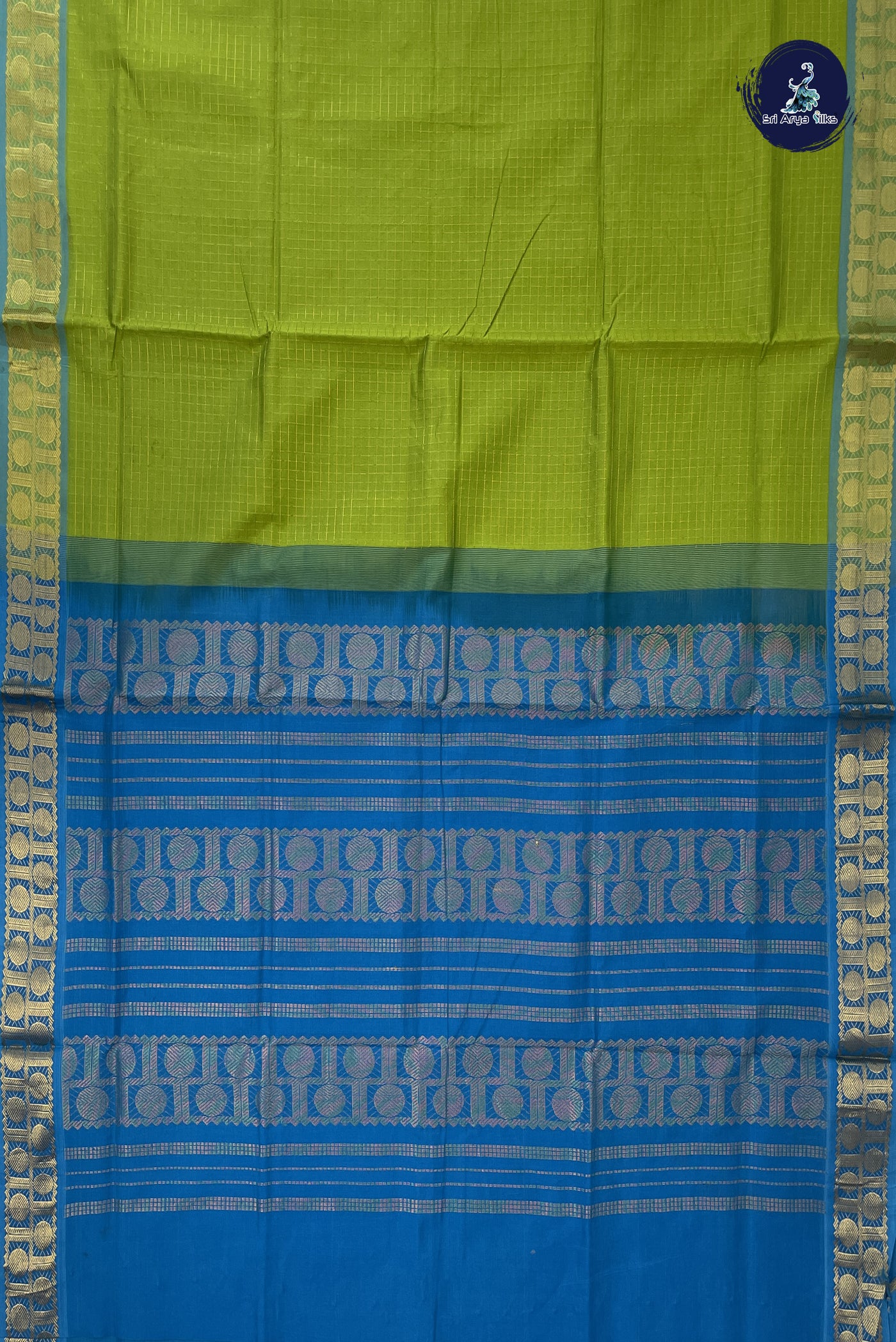 Light Green Kanchi Semi Silk Cotton Saree With Zari Checked Pattern