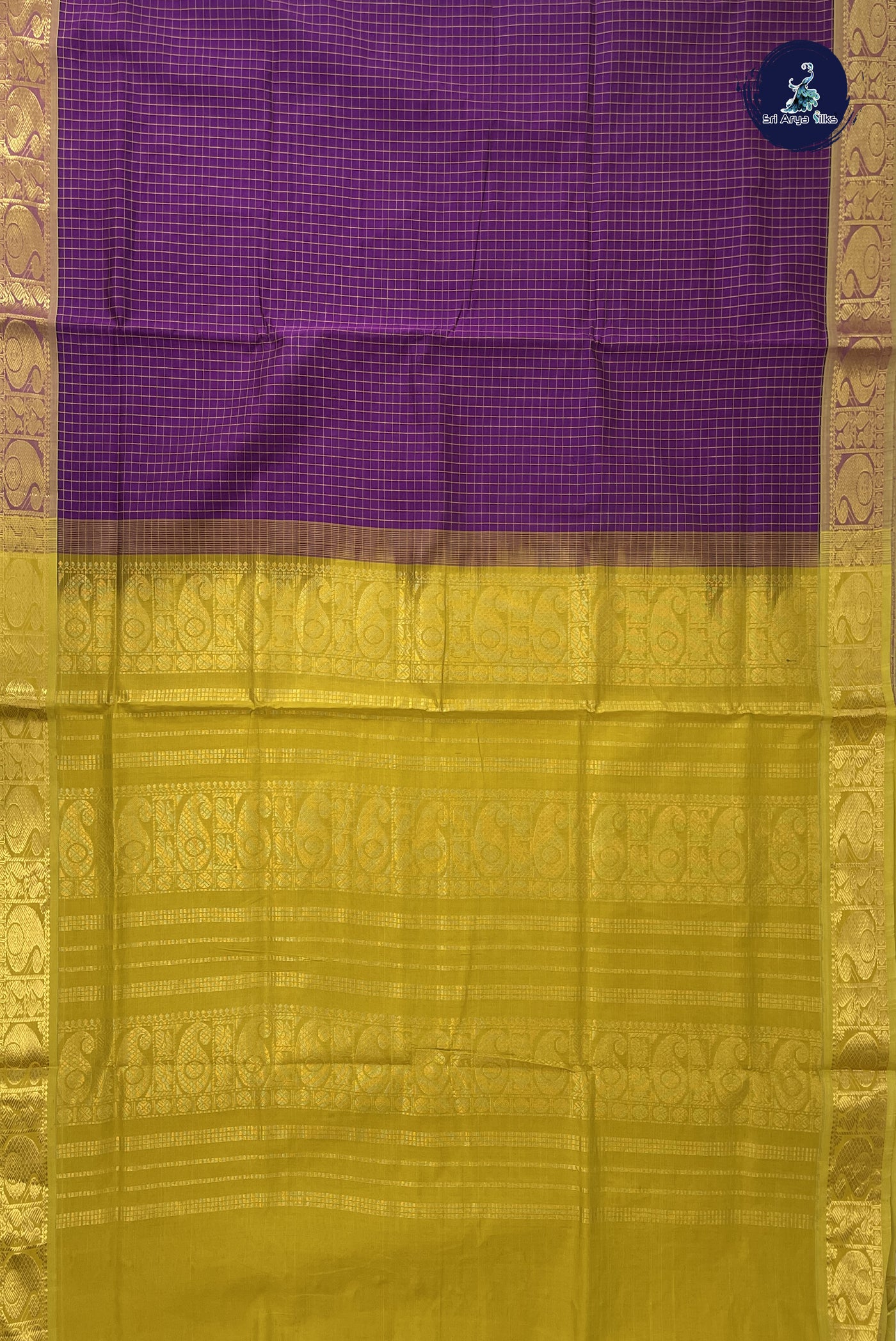 Purple Kanchi Semi Silk Cotton Saree With Checked Pattern