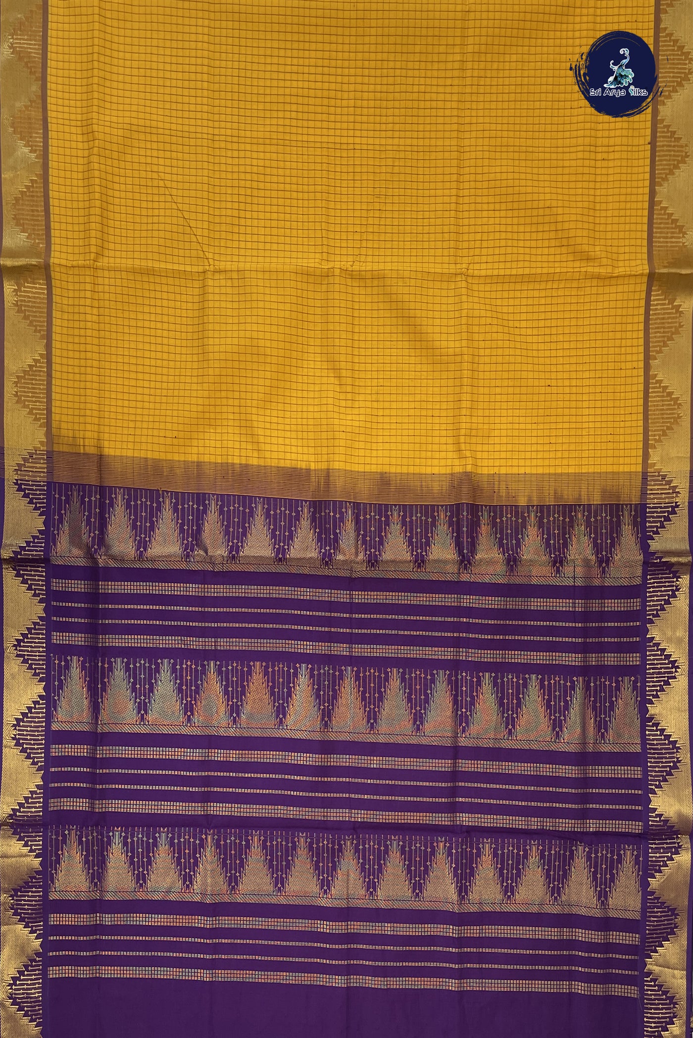 Yellow Kanchi Semi Silk Cotton Saree With Checked Pattern