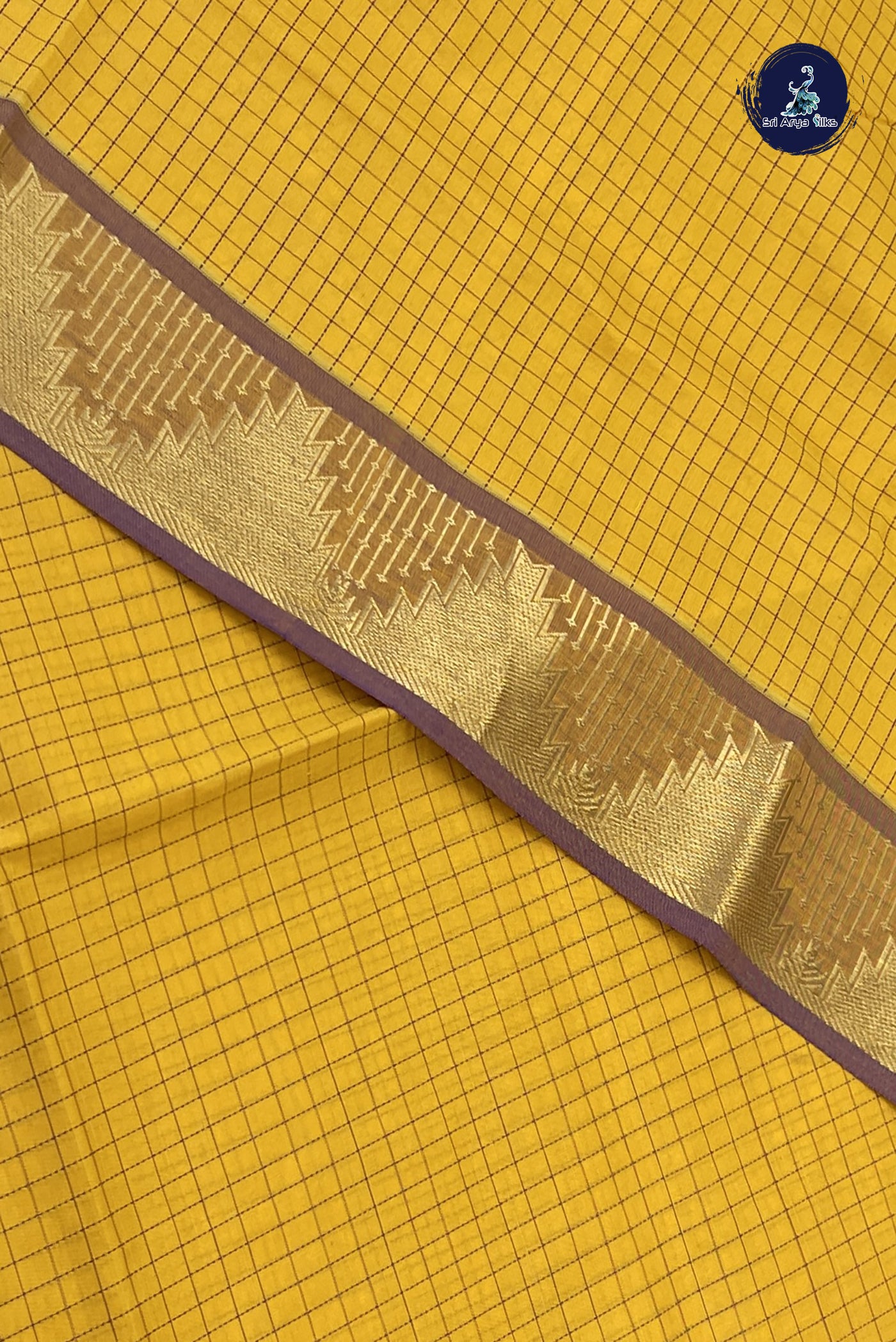 Yellow Kanchi Semi Silk Cotton Saree With Checked Pattern