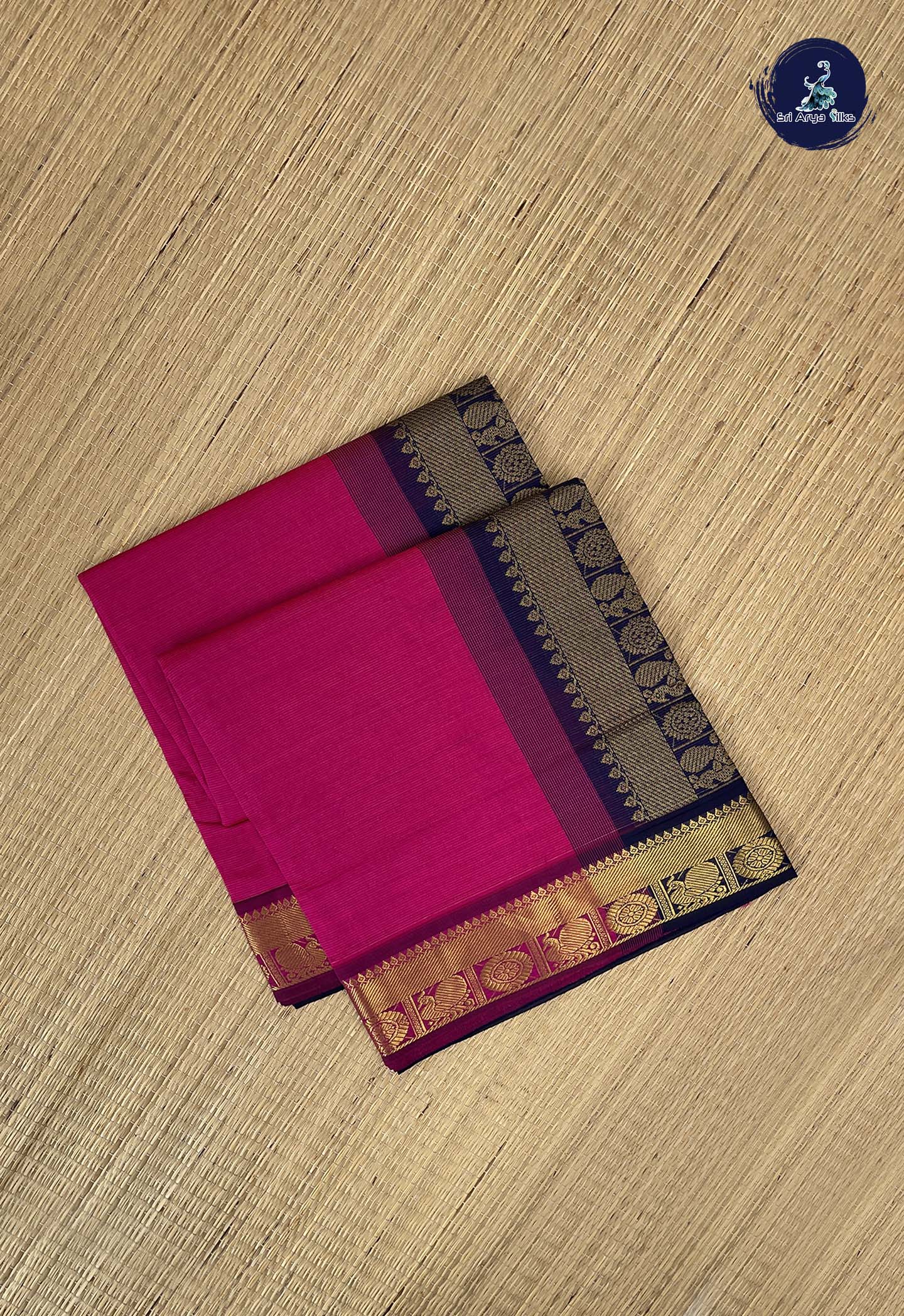 Dark Pink Kanchi Semi Silk Cotton Saree With Vaira Oosi Pattern