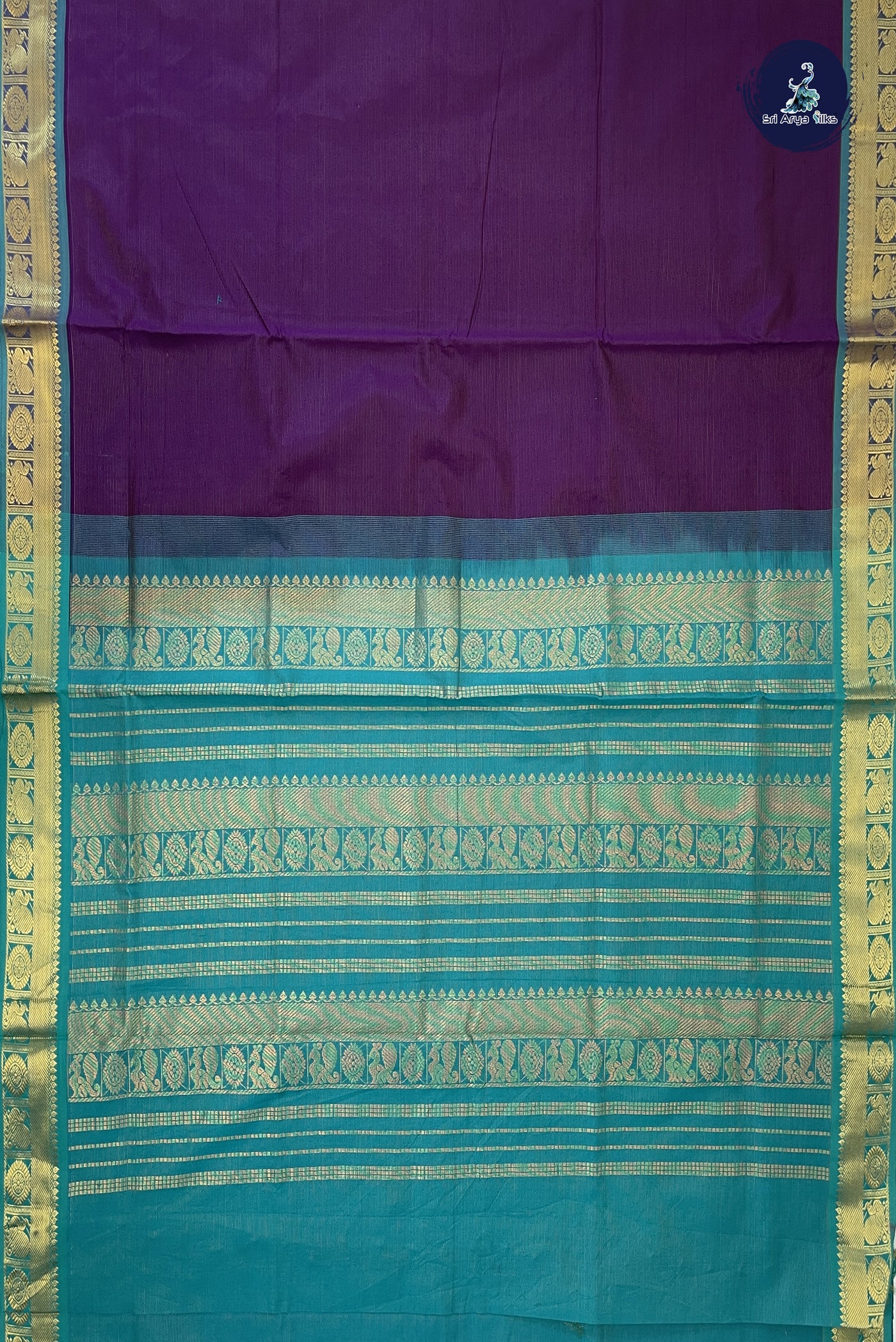 Dark Brinjal Kanchi Semi Silk Cotton Saree With Vaira Oosi Pattern