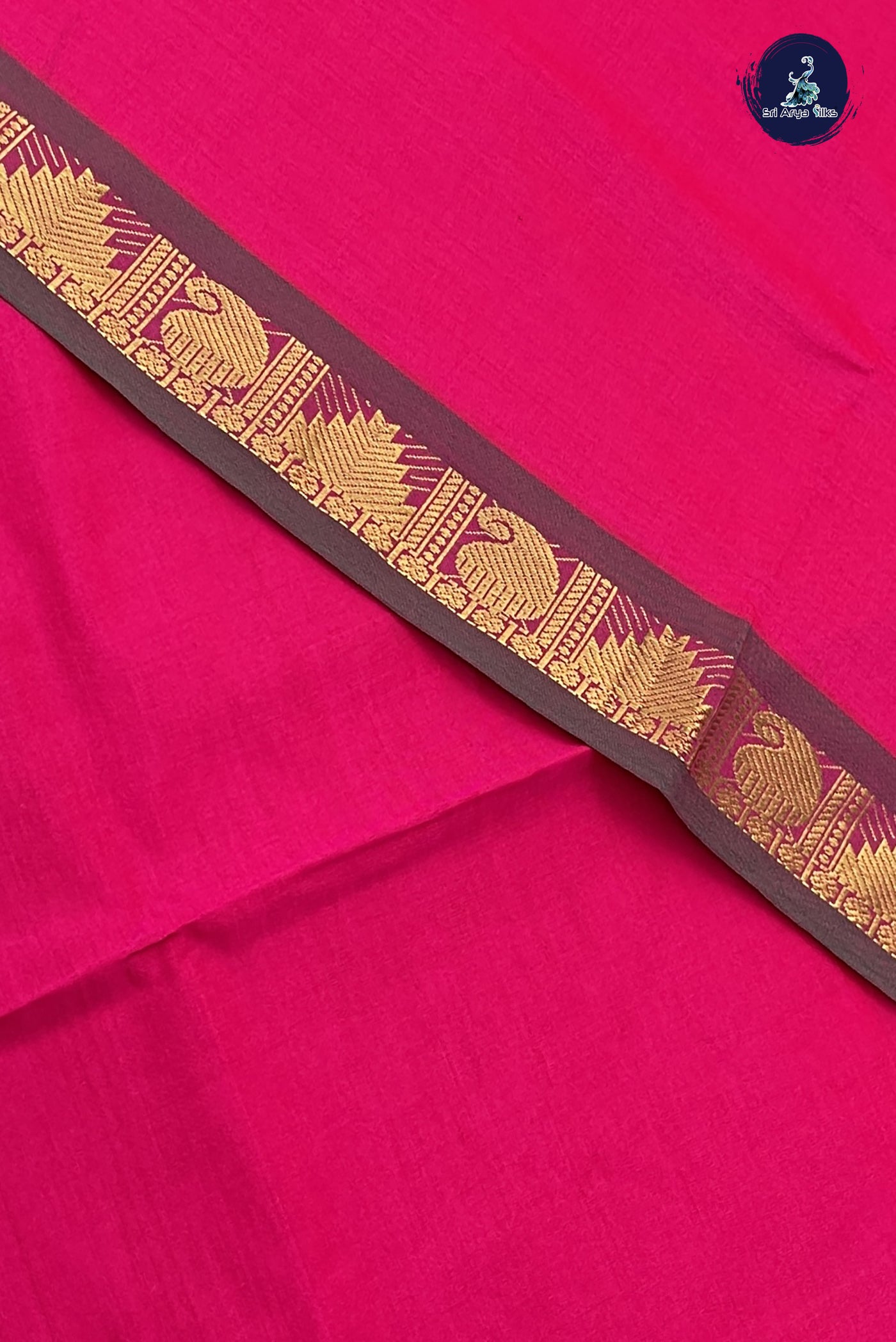 Pink Kanchi Semi Silk Cotton Saree With Plain Pattern