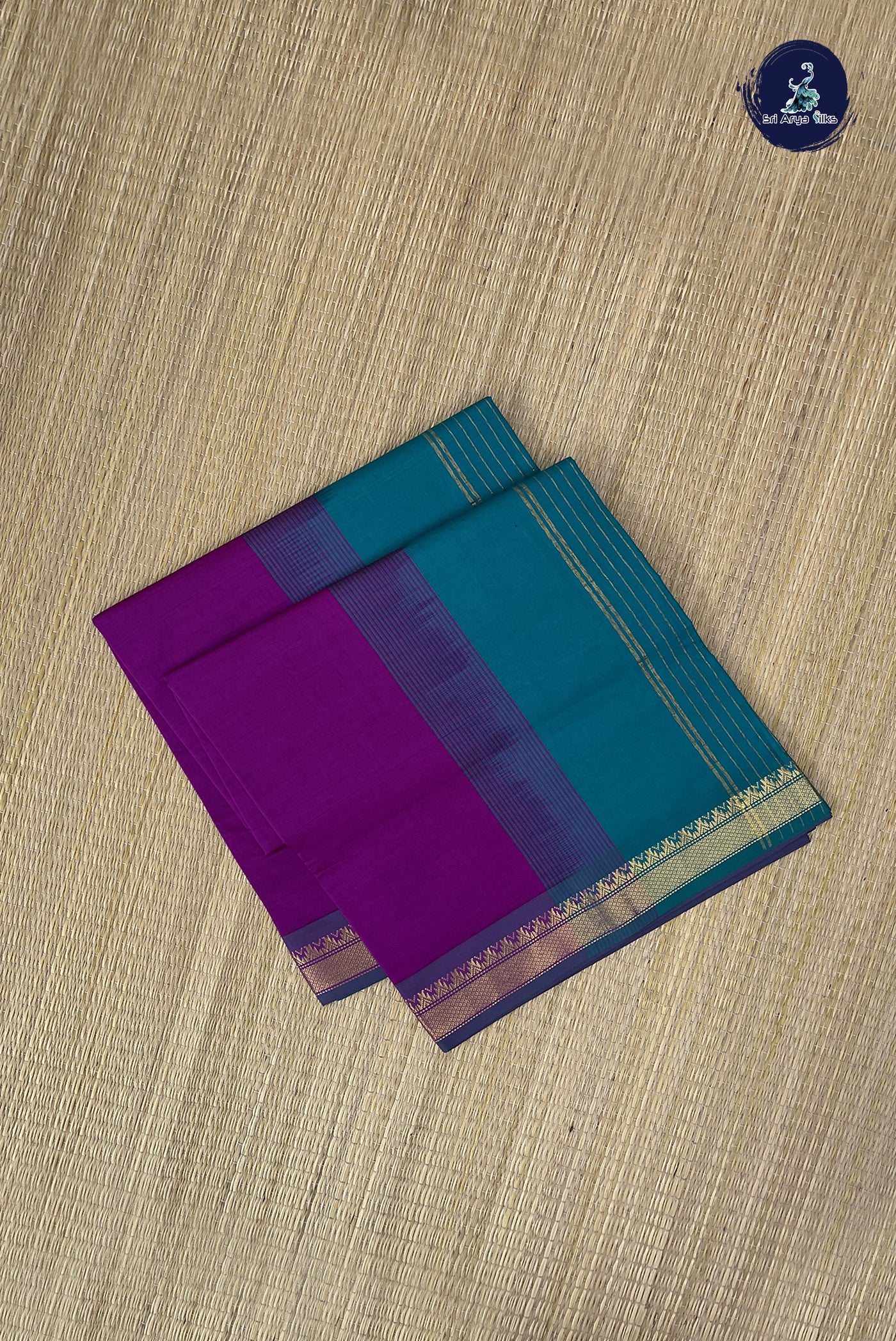 Purple Kanchi Semi Silk Cotton Saree With Plain Pattern