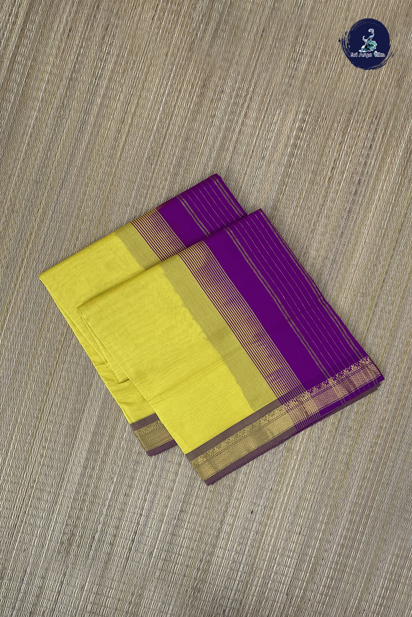 Lemon Yellow Kanchi Semi Silk Cotton Saree With Plain Pattern
