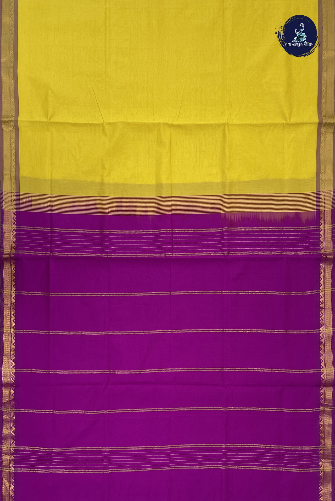 Lemon Yellow Kanchi Semi Silk Cotton Saree With Plain Pattern