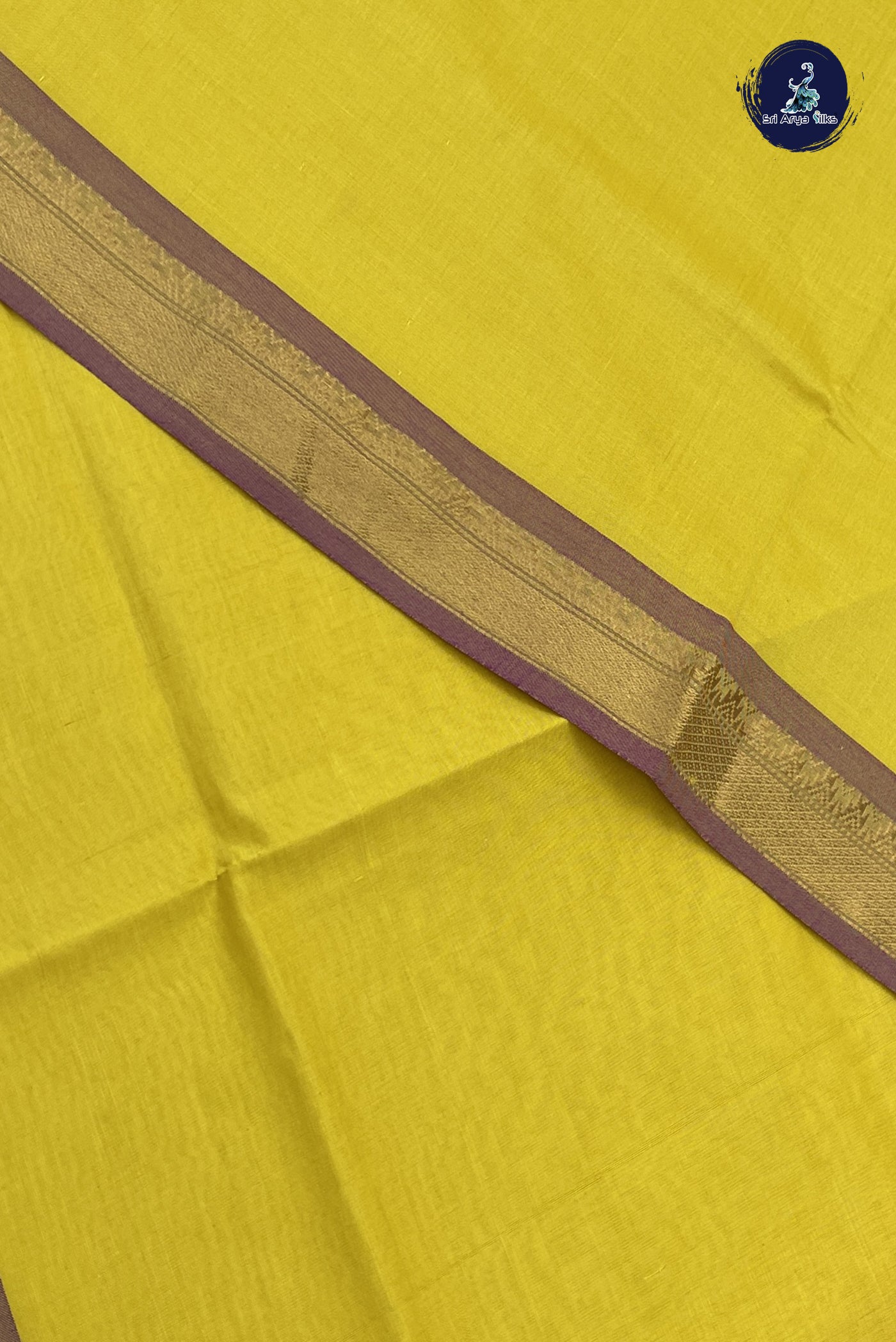 Lemon Yellow Kanchi Semi Silk Cotton Saree With Plain Pattern