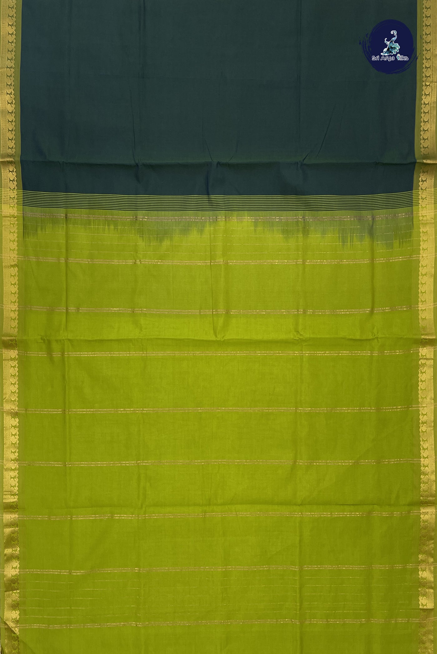 Dark Green Kanchi Semi Silk Cotton Saree With Plain Pattern