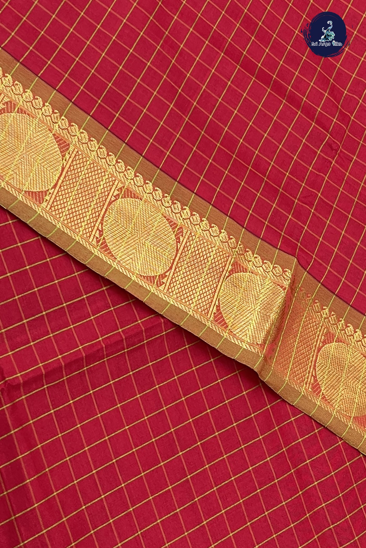 Maroon Kanchi Semi Silk Cotton Saree With Checked Pattern