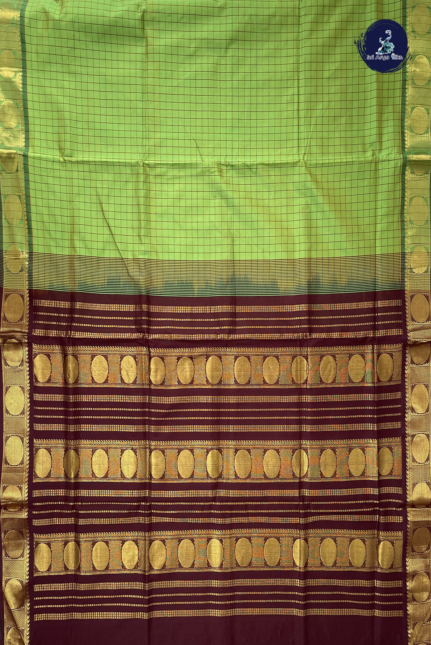 Light Green Kanchi Semi Silk Cotton Saree With Checked Pattern