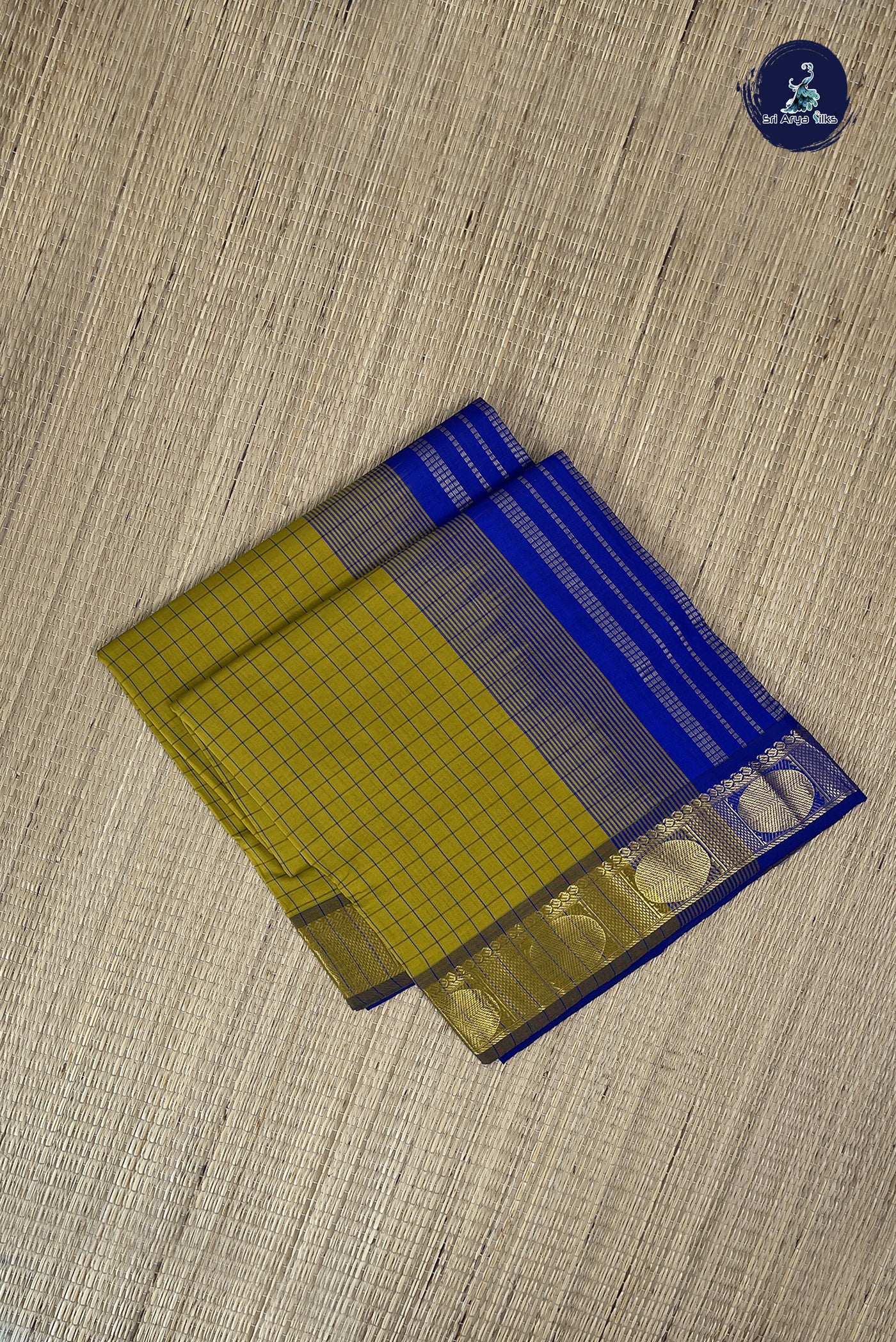 Mustard Yellow Kanchi Semi Silk Cotton Saree With Checked Pattern