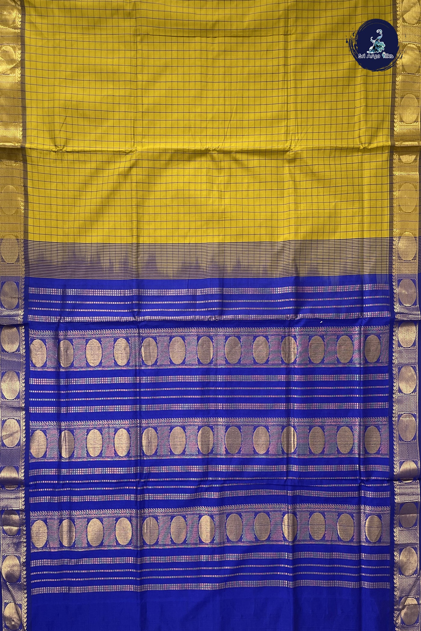 Mustard Yellow Kanchi Semi Silk Cotton Saree With Checked Pattern