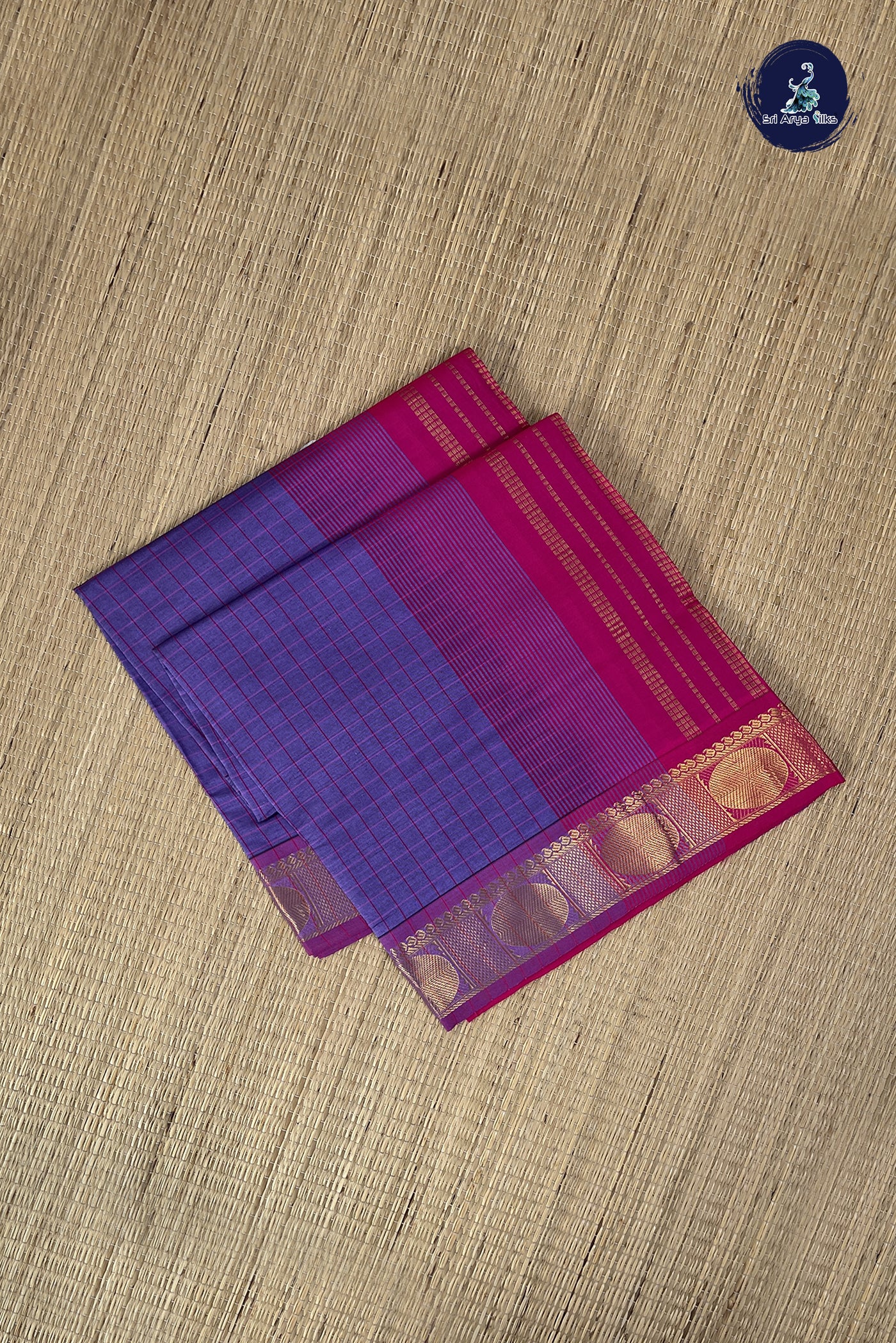 Lavender Kanchi Semi Silk Cotton Saree With Checked Pattern