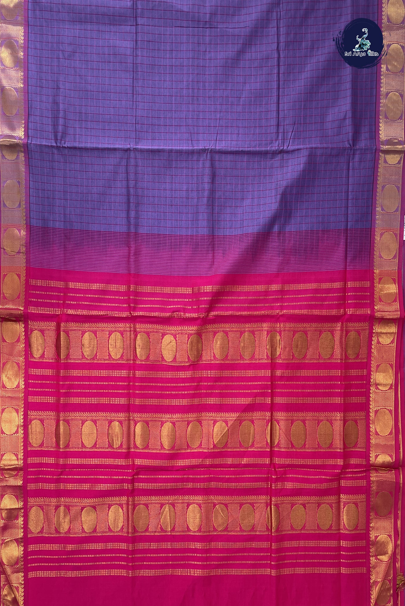 Lavender Kanchi Semi Silk Cotton Saree With Checked Pattern