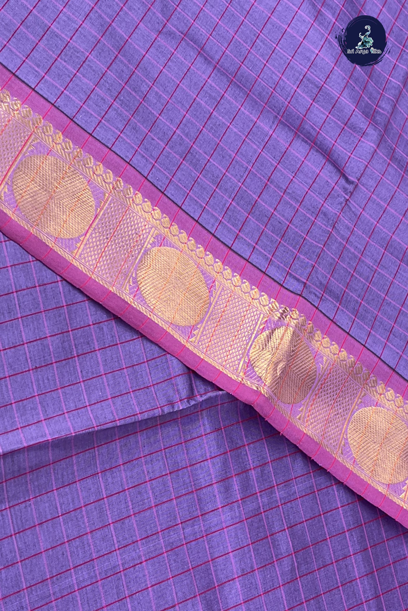 Lavender Kanchi Semi Silk Cotton Saree With Checked Pattern