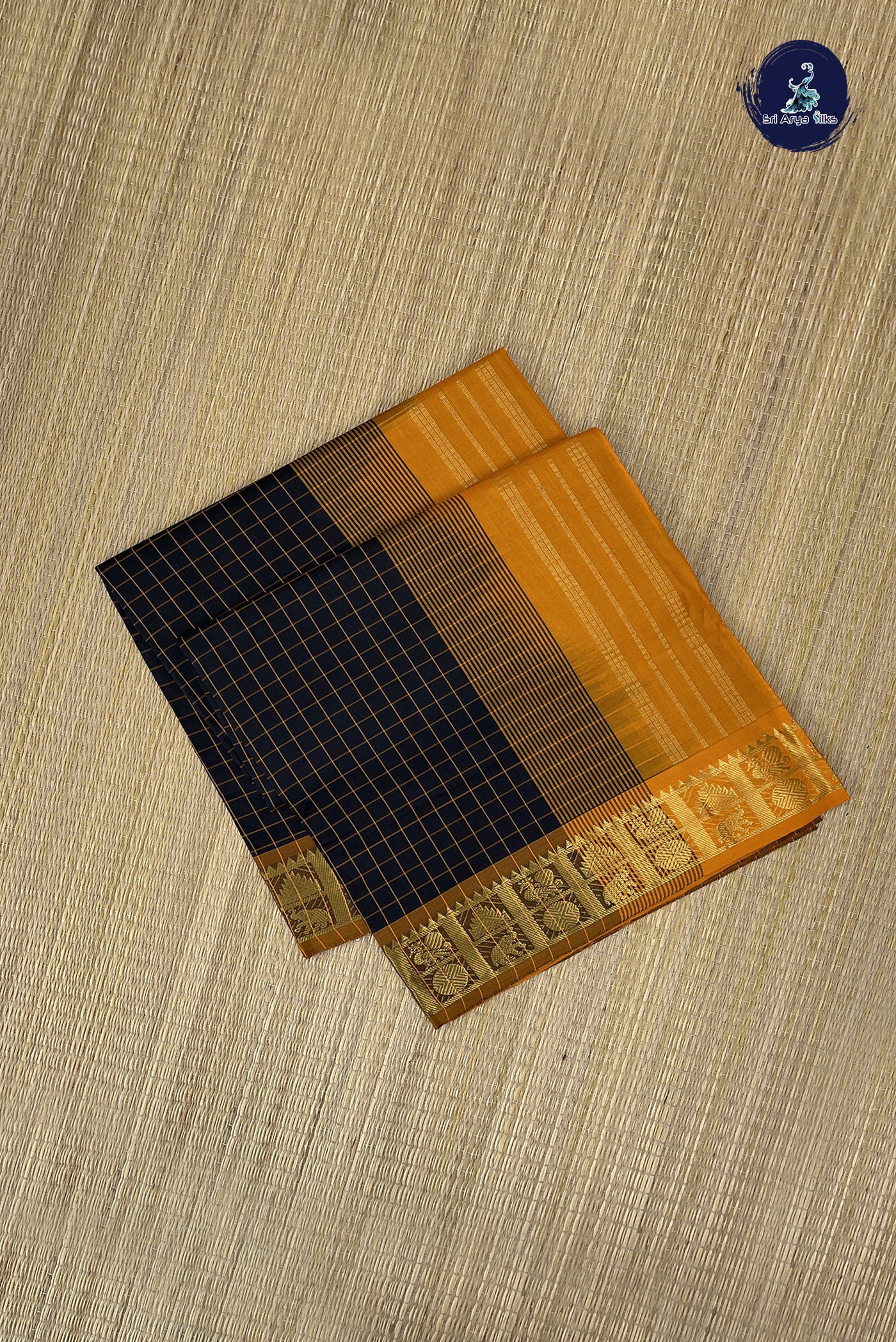 Black Kanchi Semi Silk Cotton Saree With Checked Pattern
