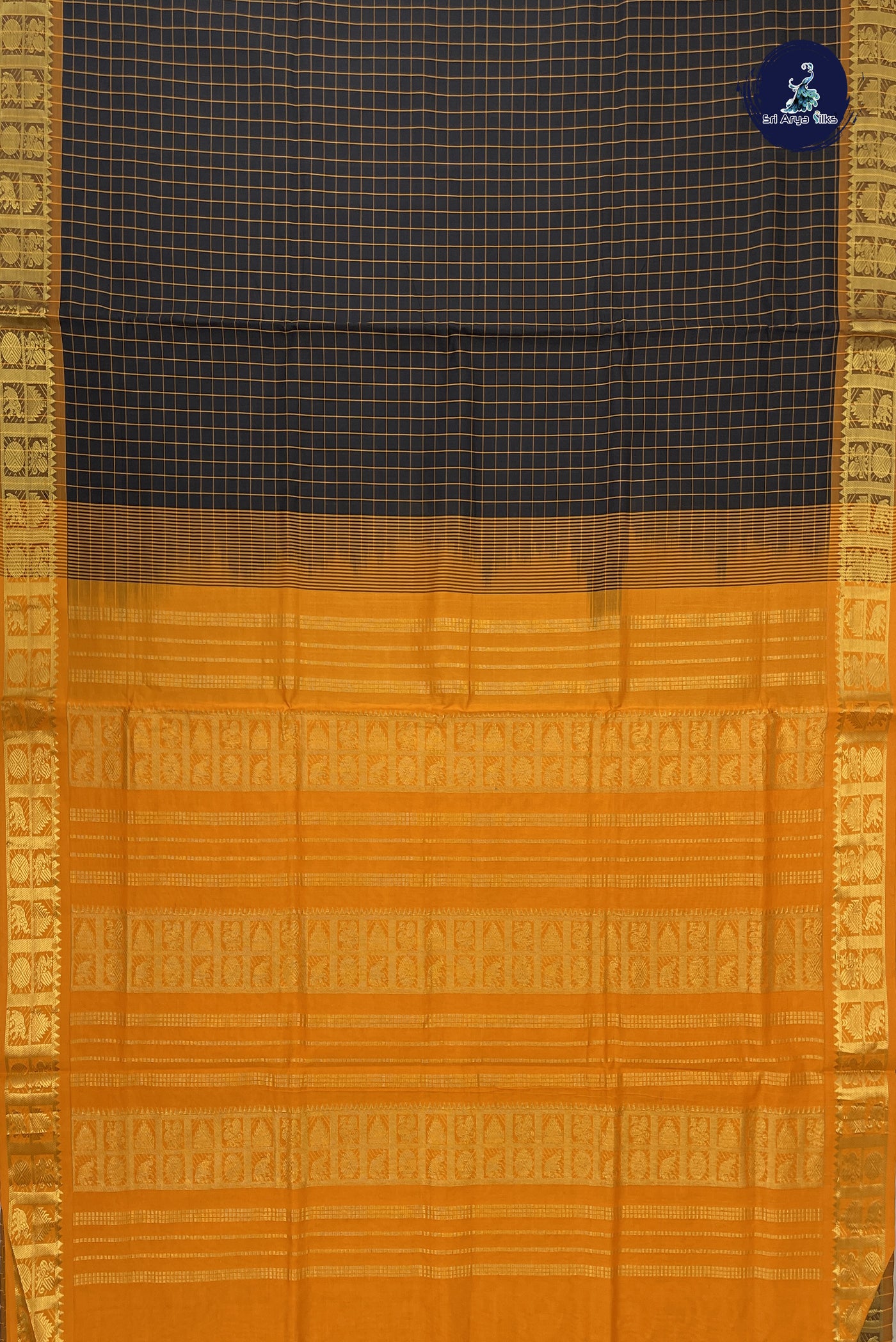 Black Kanchi Semi Silk Cotton Saree With Checked Pattern