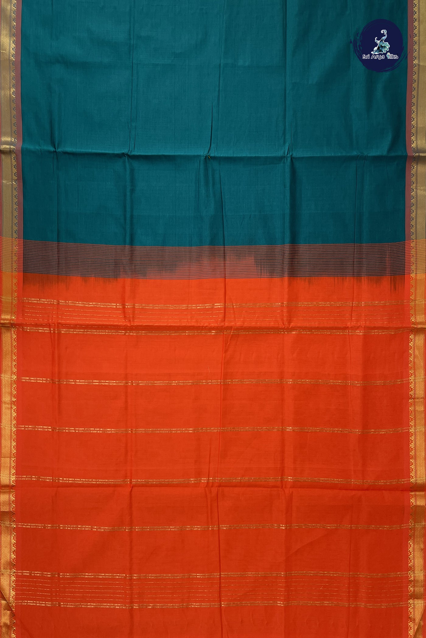 Peacock Green Kanchi Semi Silk Cotton Saree With Plain Pattern