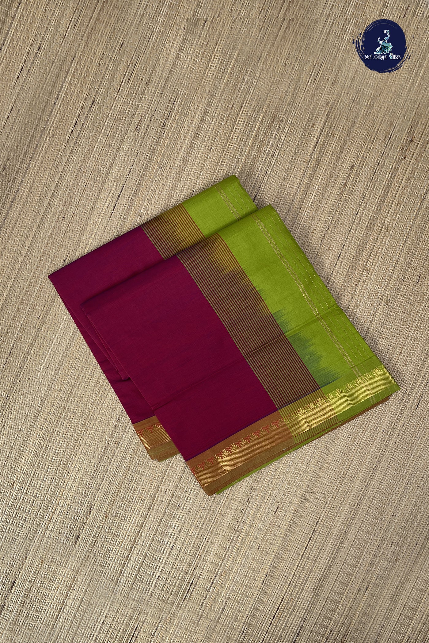 Dual Tone Maroon Kanchi Semi Silk Cotton Saree With Plain Pattern