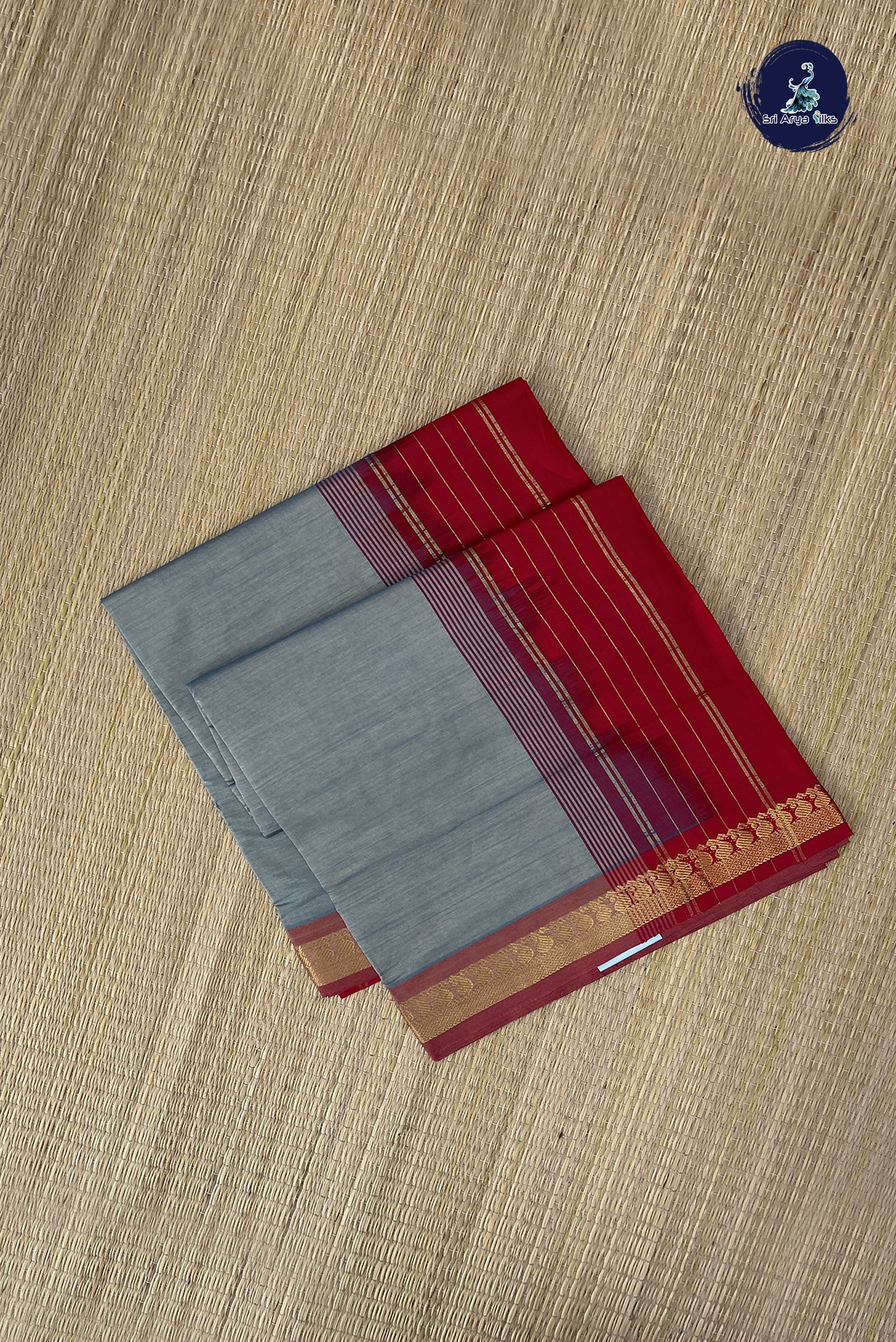 Silver Grey Kanchi Semi Silk Cotton Saree With Plain Pattern