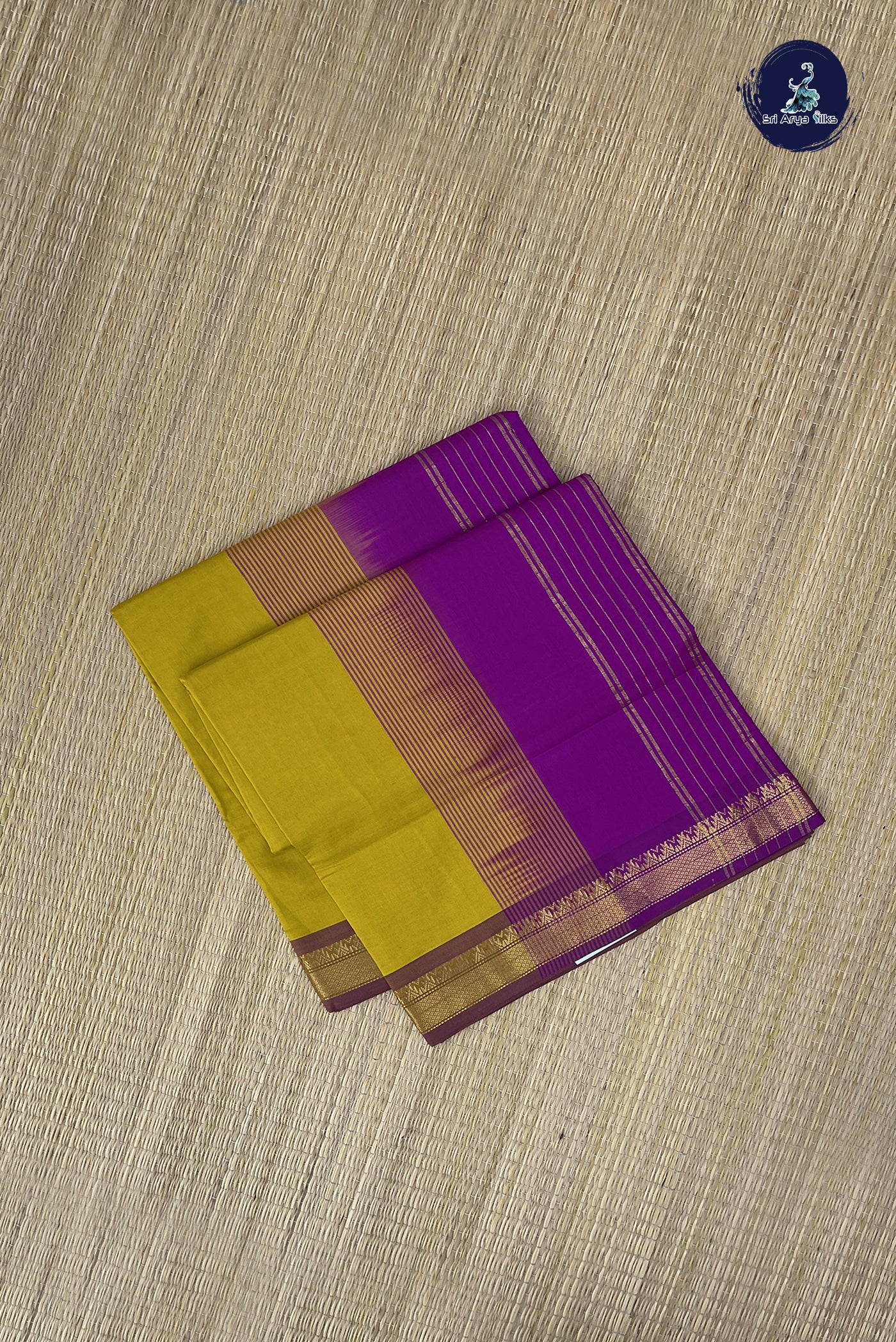 Mustard Kanchi Semi Silk Cotton Saree With Plain Pattern