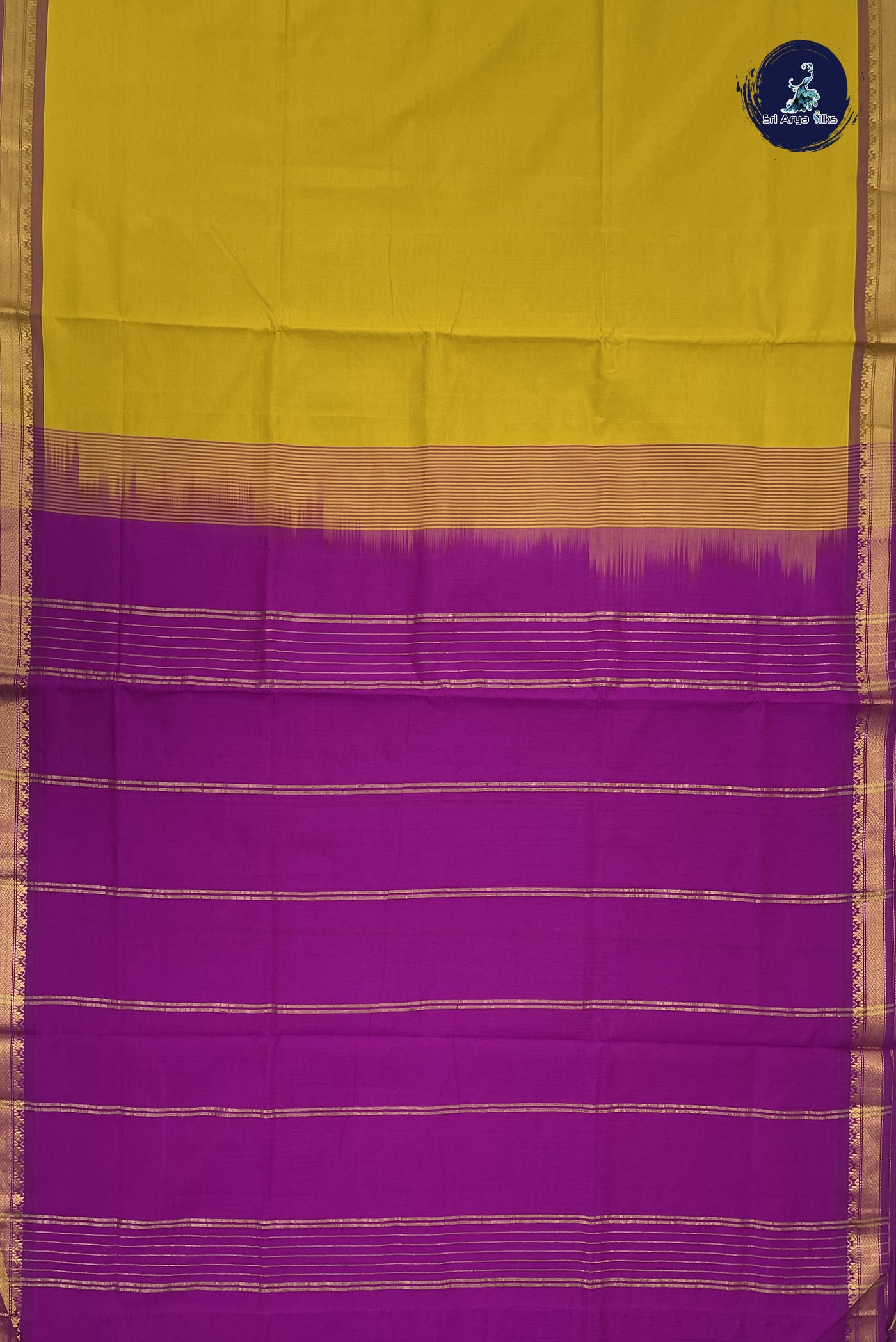 Mustard Kanchi Semi Silk Cotton Saree With Plain Pattern