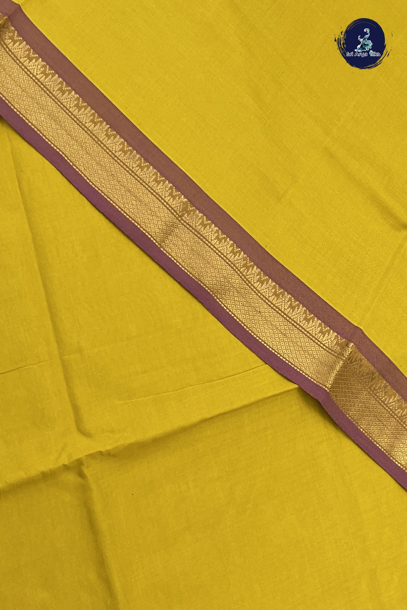 Mustard Kanchi Semi Silk Cotton Saree With Plain Pattern