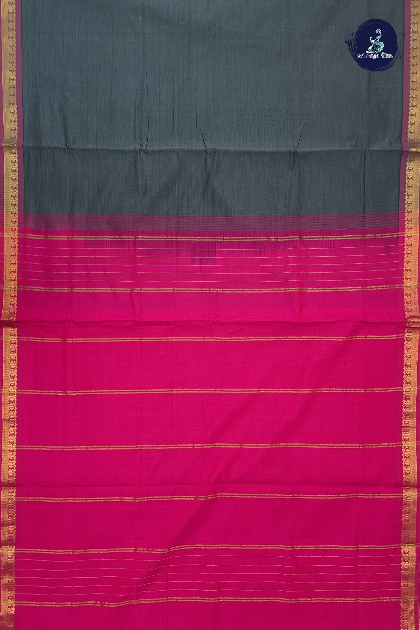 Grey Kanchi Semi Silk Cotton Saree With Plain Pattern