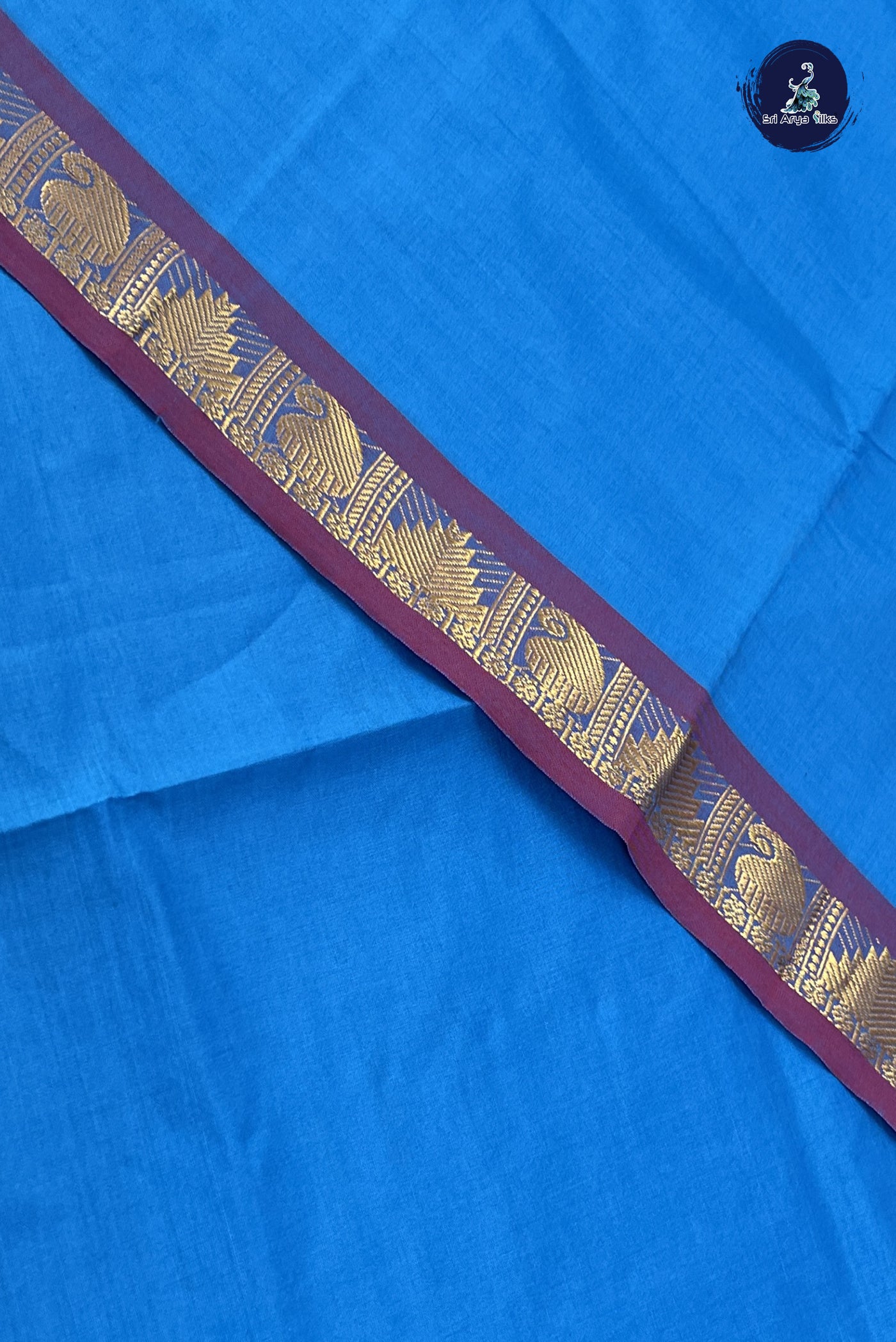 Copper Sulphate Blue Kanchi Semi Silk Cotton Saree With Plain Pattern